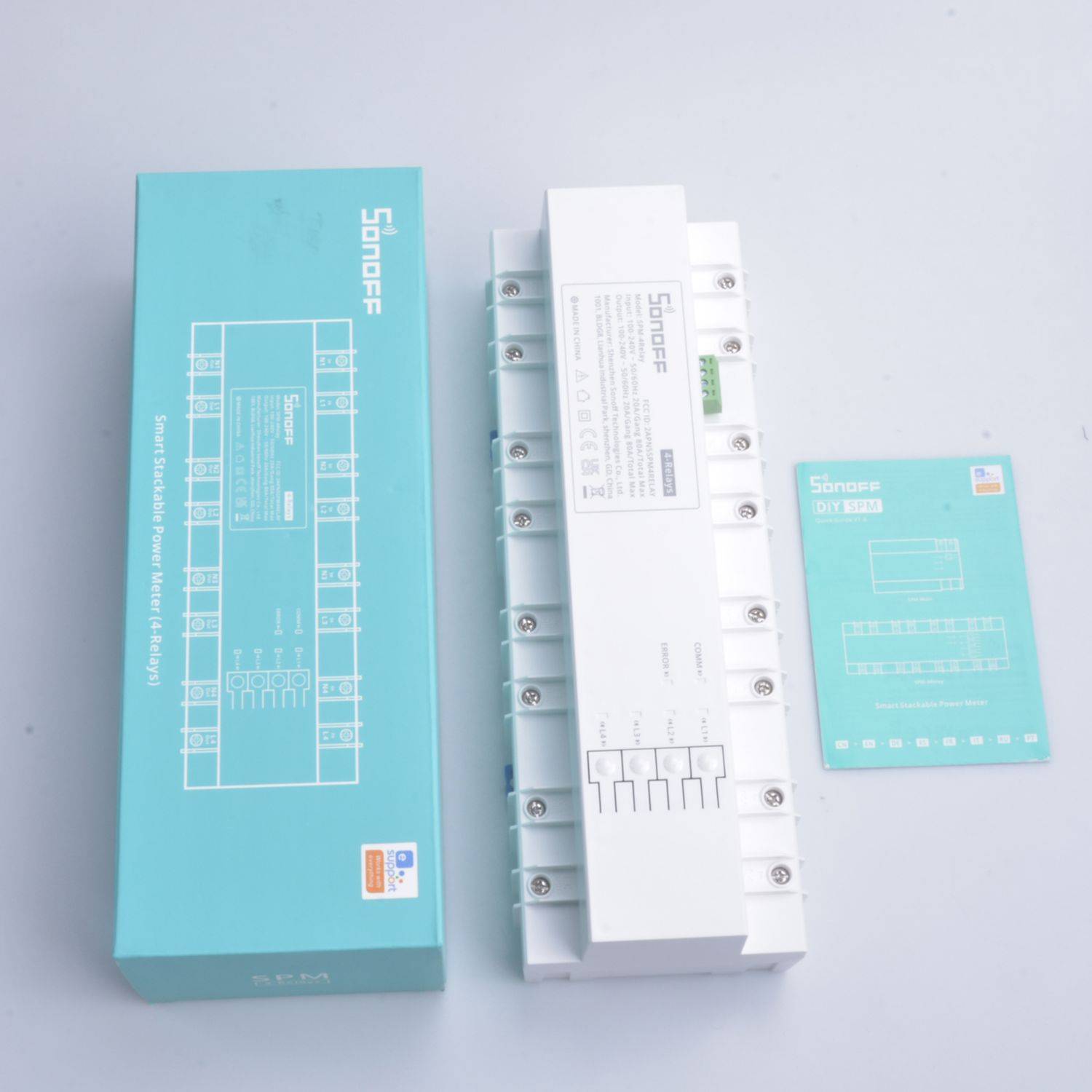 Sonoff SPM-4Relay Smart Switch Wi-Fi / Ethernet-Leistungsmesser stapelbarer Leistungsmesser Weiß