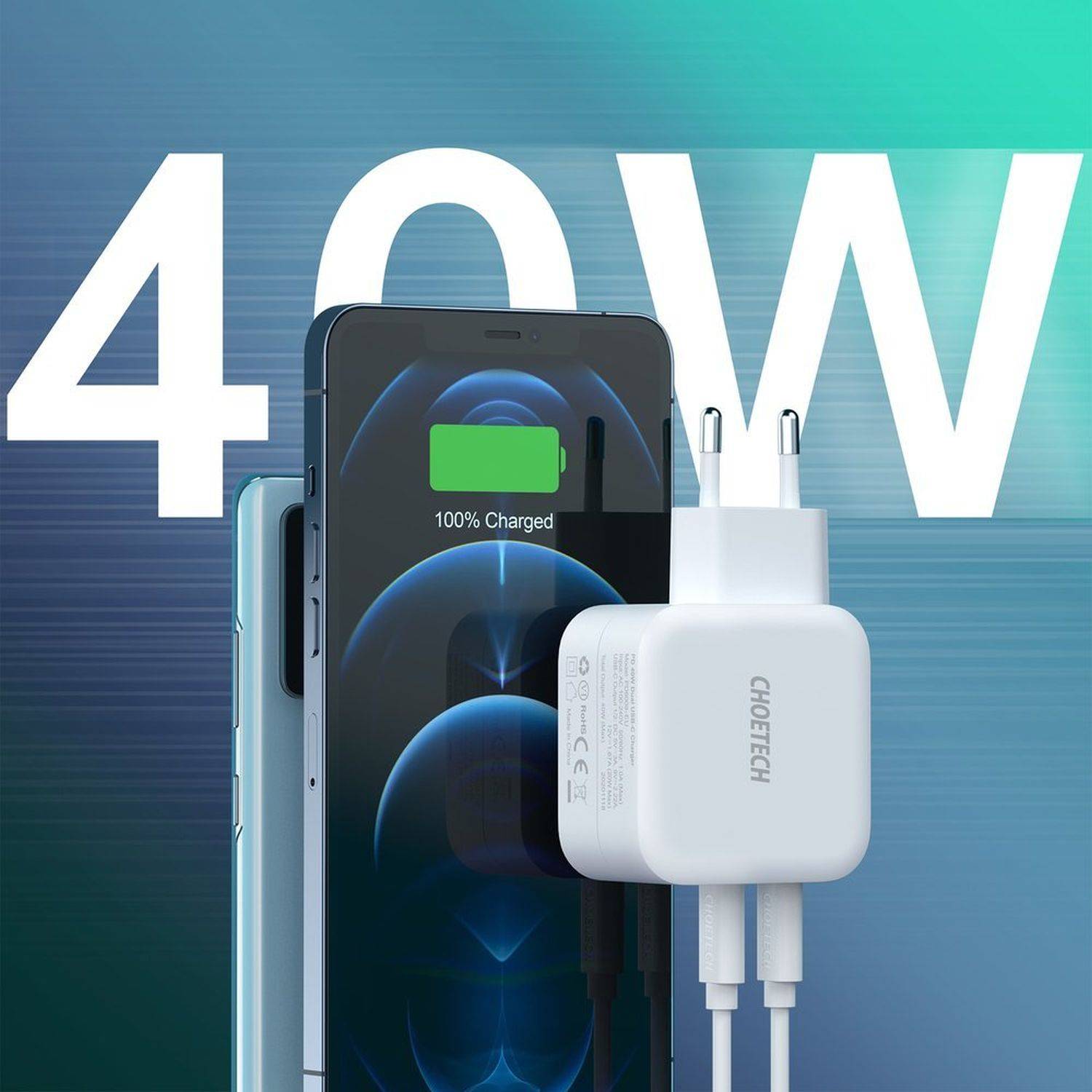 Choetech Schnellladegerät 2x USB Typ C Power Delivery 40W 3A Weiß (PD6009-EU)