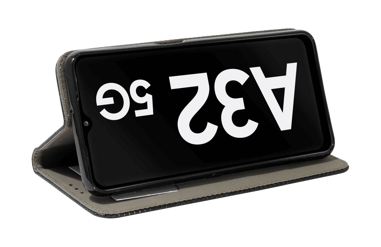 Buch Tasche "Smart" für SAMSUNG GALAXY A04s Handy Hülle Etui Schutzhülle mit Standfunktion, Kartenfach Schwarz