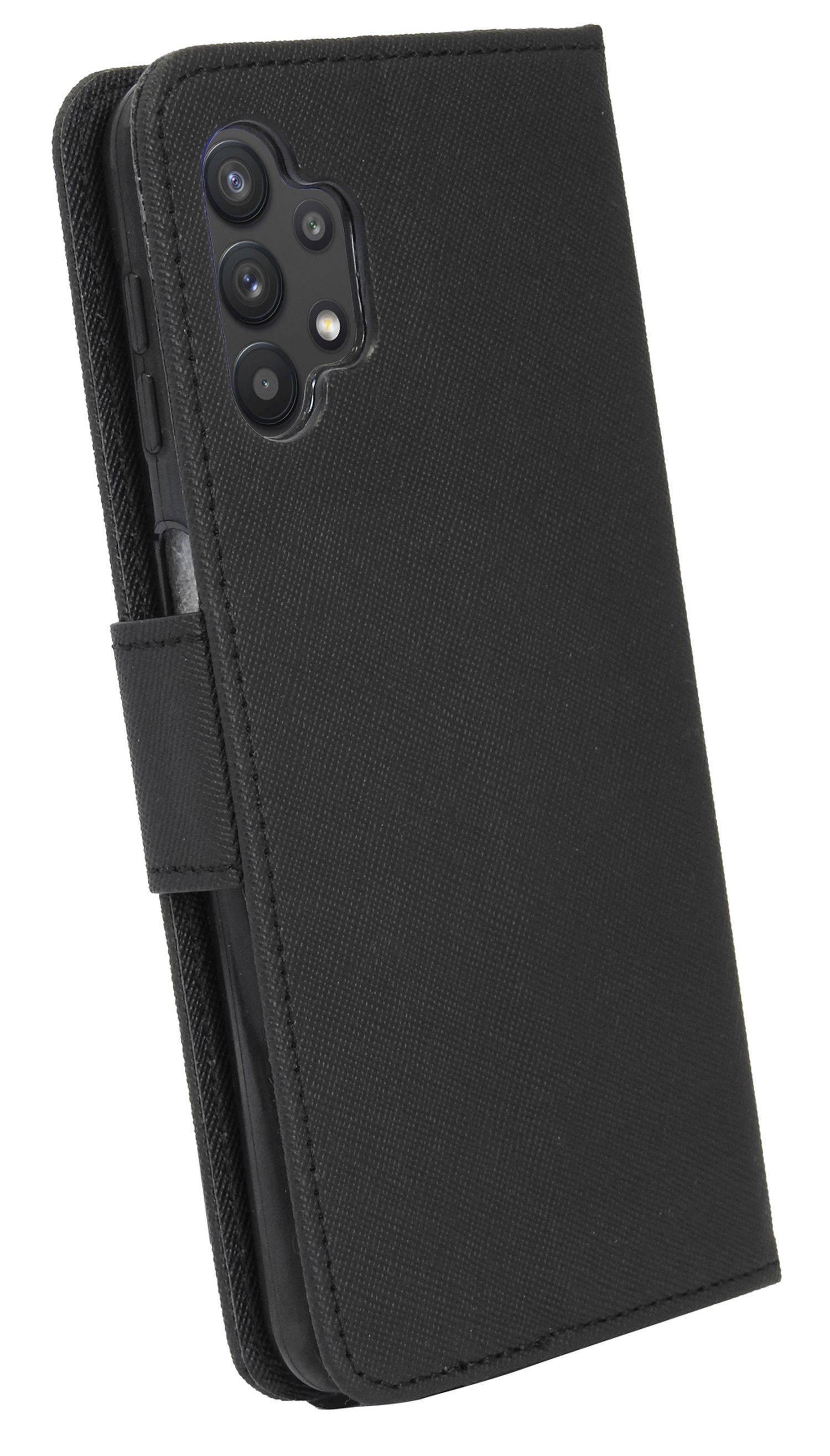 Buch Tasche "Fancy" für Samsung Galaxy A04s Handy Hülle Etui Schutzhülle mit Standfunktion, Kartenfach Schwarz