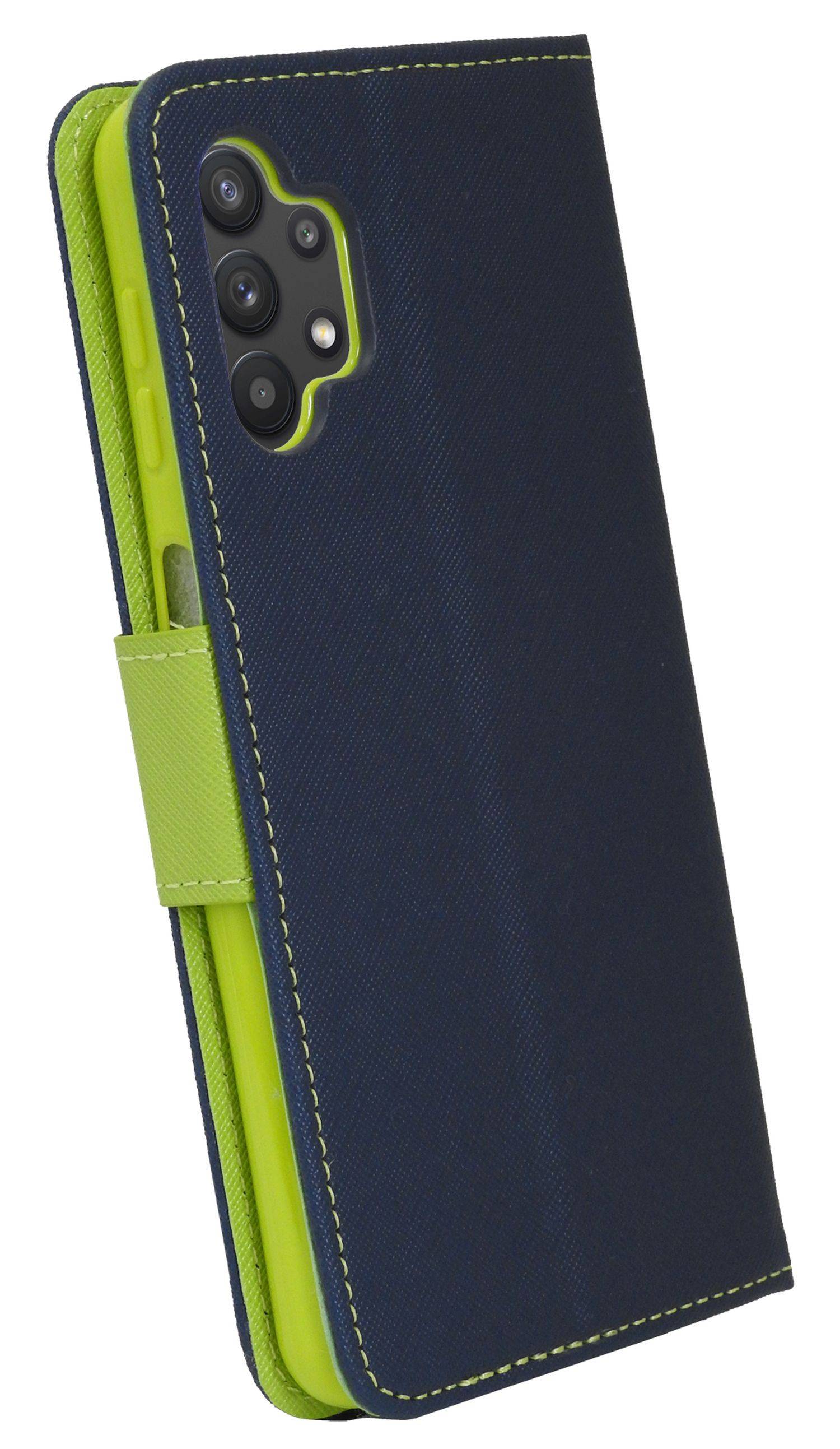 Buch Tasche "Fancy" für Samsung Galaxy A04s Handy Hülle Etui Schutzhülle mit Standfunktion, Kartenfach Blau-Grün