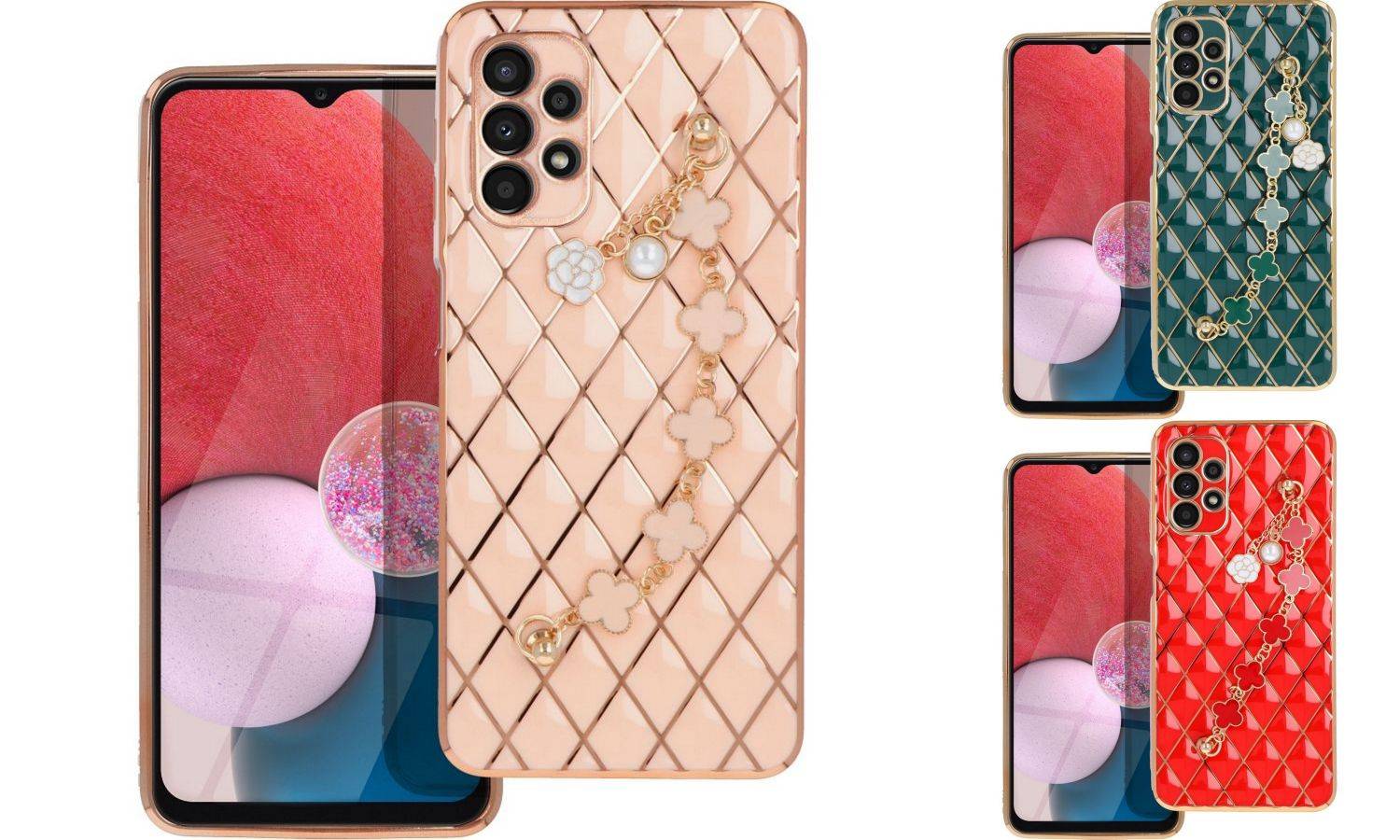 Schutzhülle Handy Hülle Trend Case mit einer Kette Design Cover kompatibel mit Samsung Galaxy A04s Pink