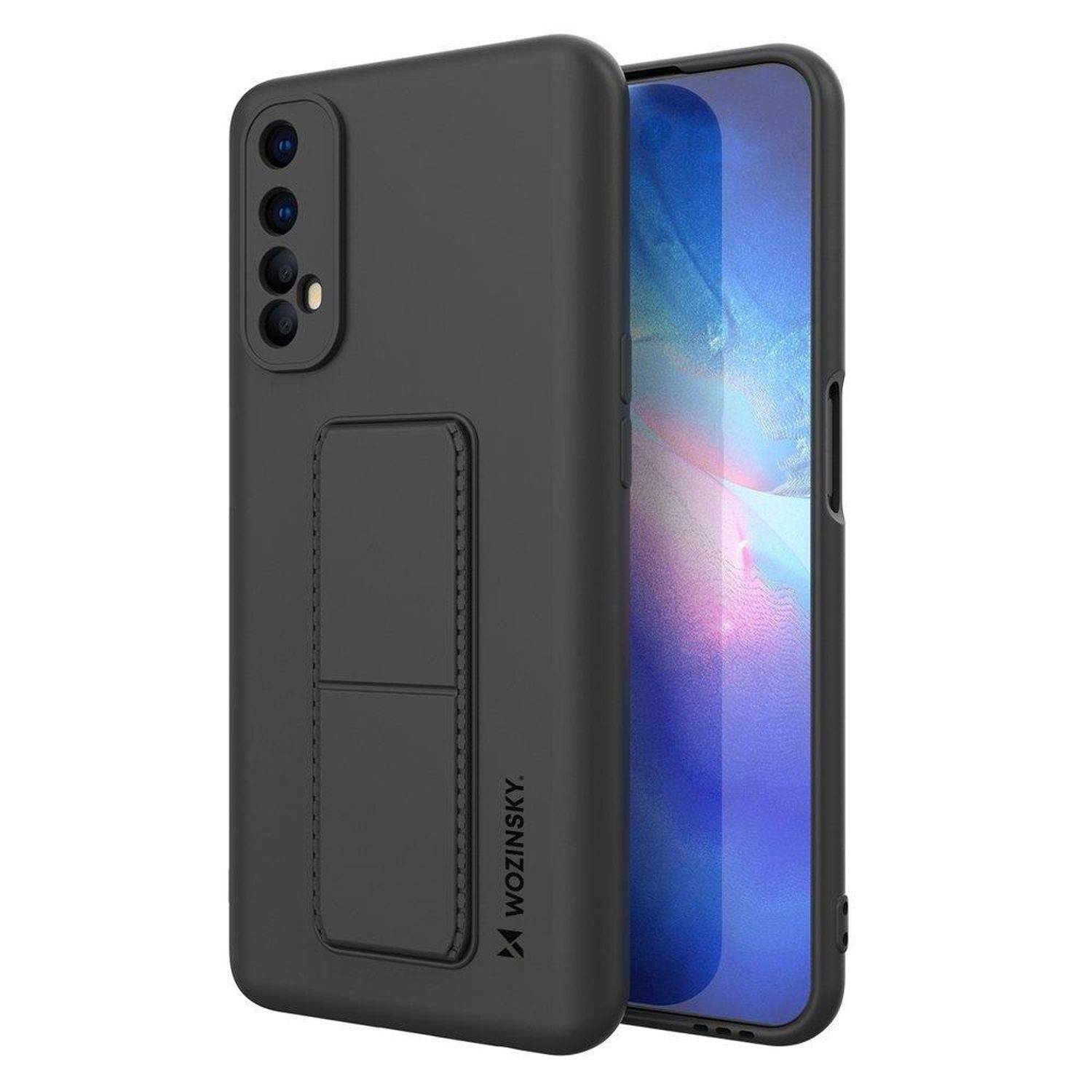 Kickstand Bumper aufstellbar Silikon Hard Case mit integriertem Magneten kompatibel mit Samsung Galaxy A04s Schwarz