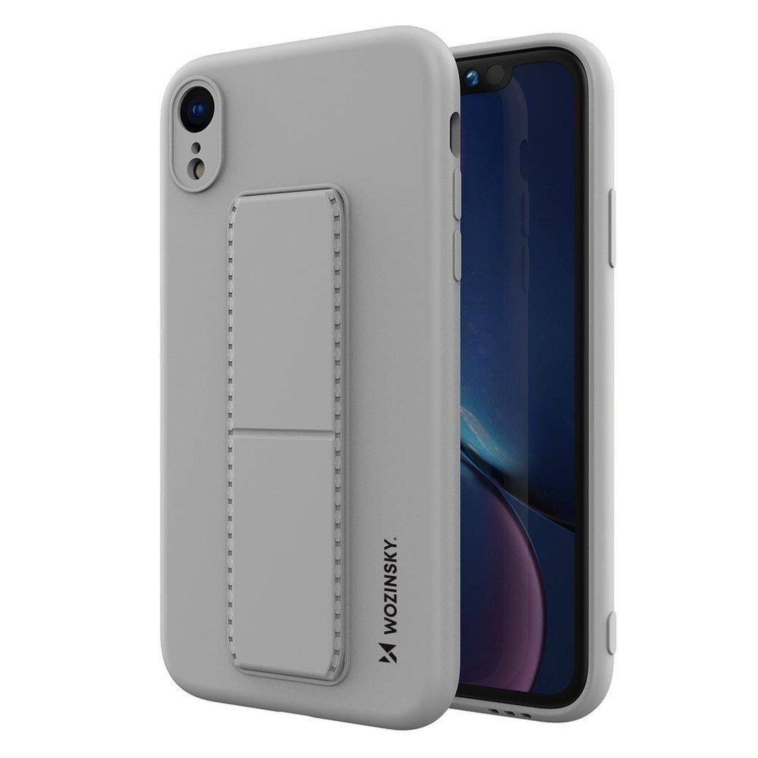 Kickstand Bumper aufstellbar Silikon Hard Case mit integriertem Magneten kompatibel mit Samsung Galaxy A04s Grau