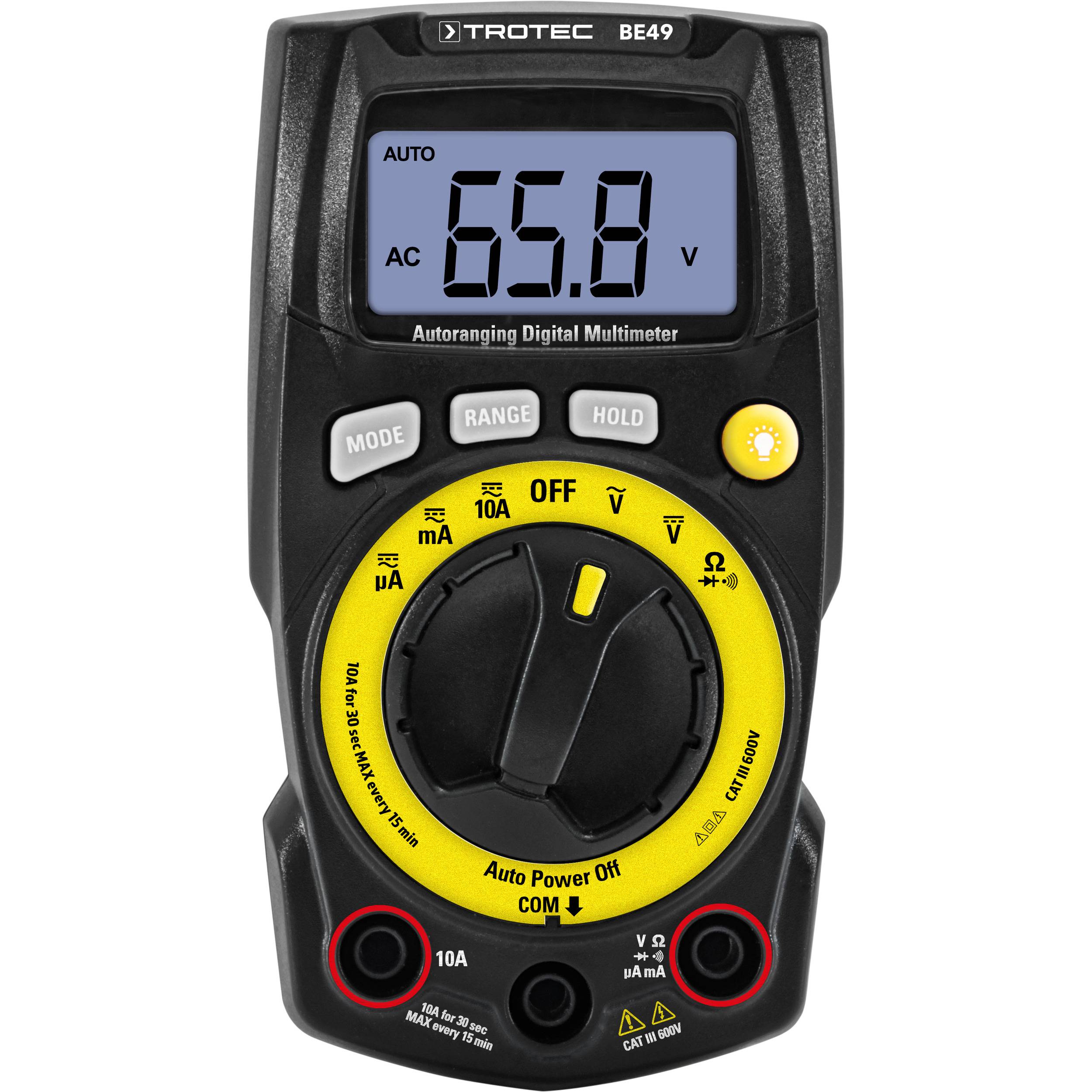 TROTEC Digital-Multimeter BE49 Digitales Multifunktionsmessgerät Handmessgerät sieben Messfunktionen ausklappbarer Standfuß Widerstandsmessung Durc