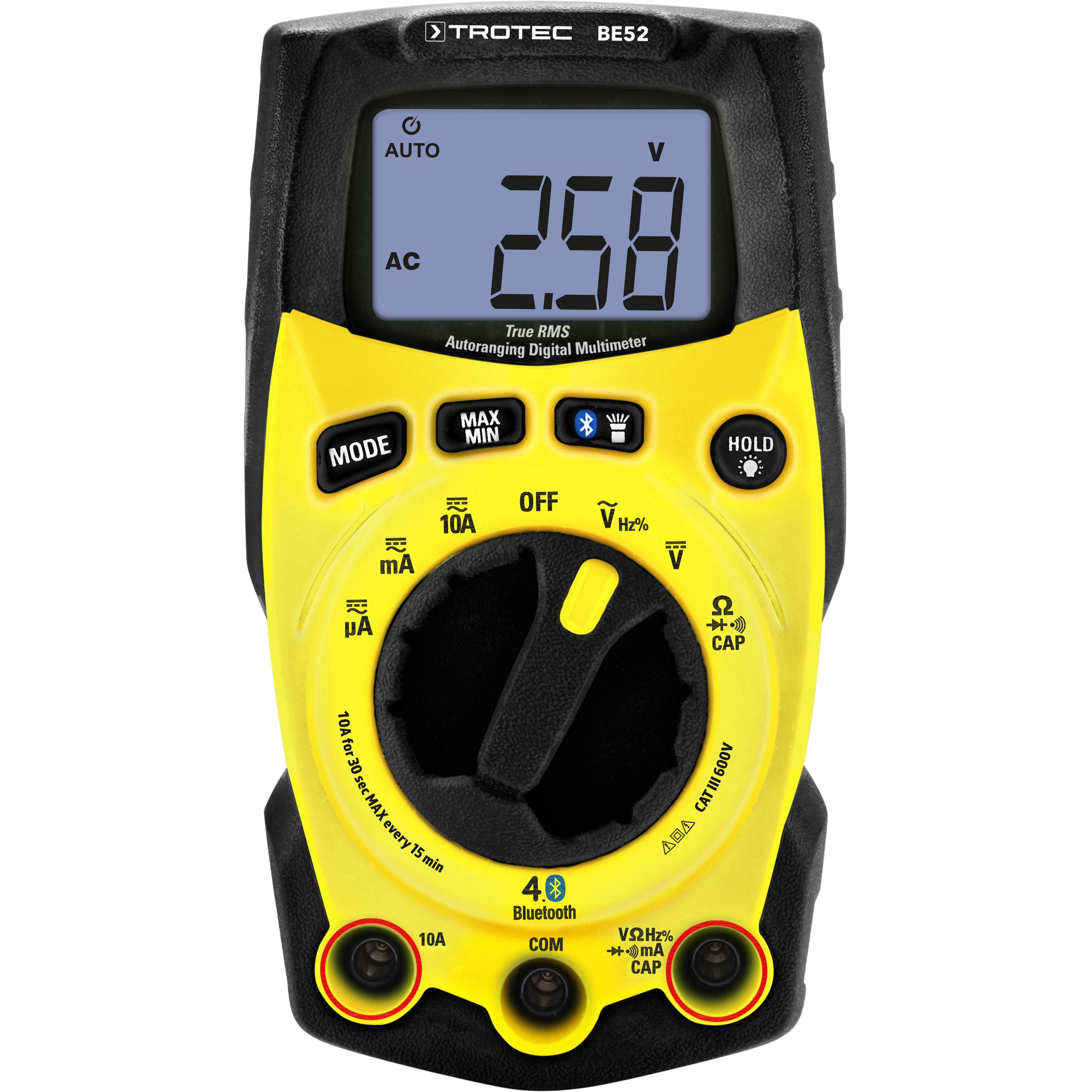 TROTEC Digitales True-RMS-Multimeter BE52 Bluetooth-Digital-Multimeter mit kostenloser Smartphone-App Messgerät Multifunktionsmessgerät CAT III 600