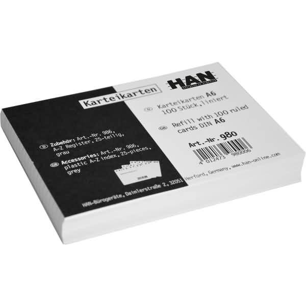 Karteikarten A6 liniert weiß VE=100 Stück