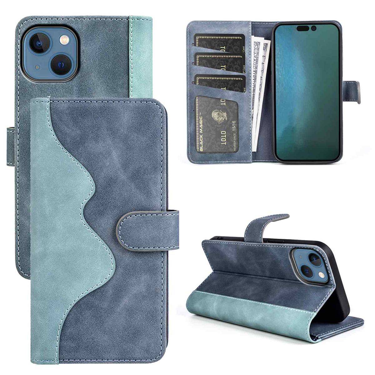 Für Apple iPhone 14 Design Handy Tasche Wallet Premium Blau Schutz Hülle Case Cover Etuis Neu Zubehör