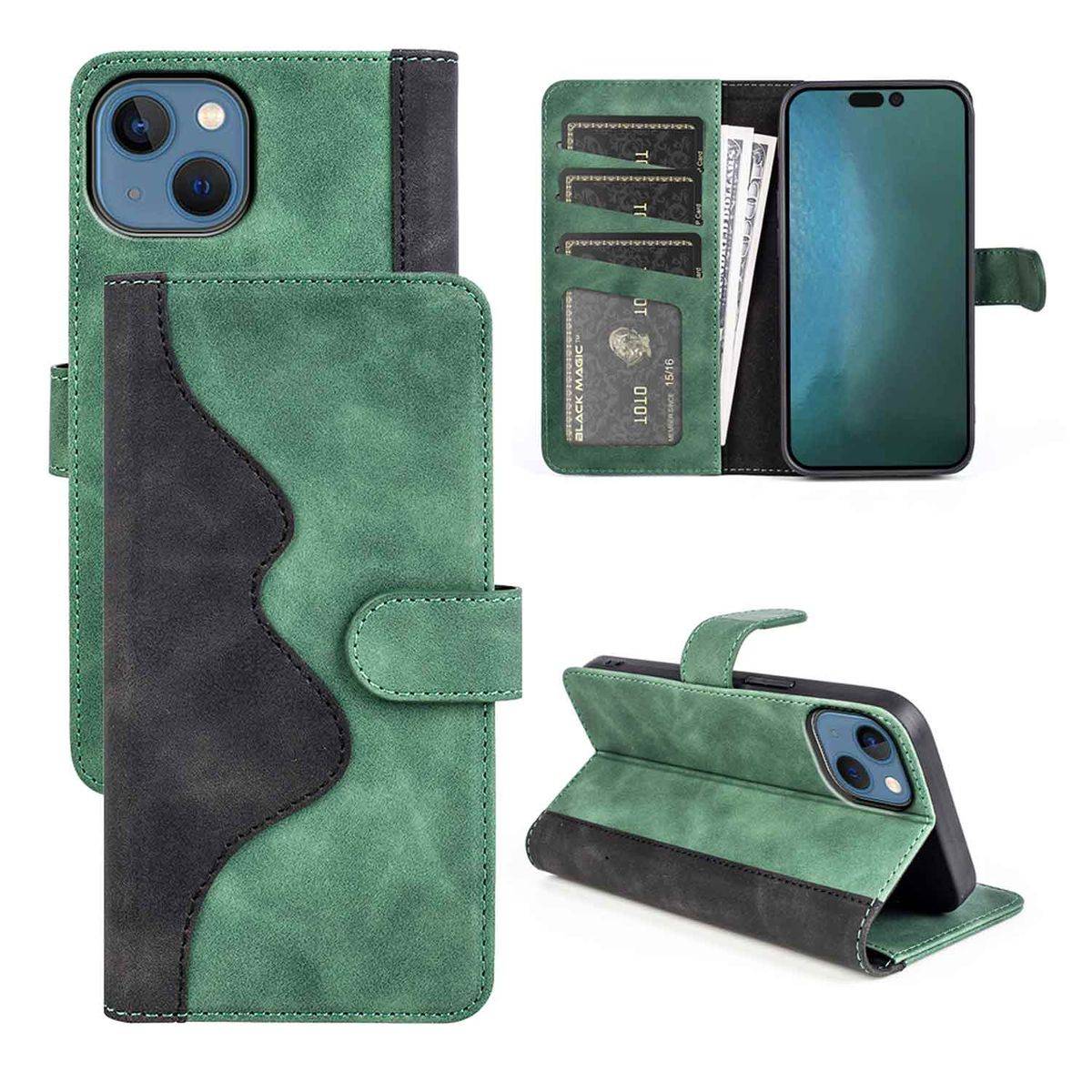 Für Apple iPhone 14 Design Handy Tasche Wallet Premium Grün Schutz Hülle Case Cover Etuis Neu Zubehör