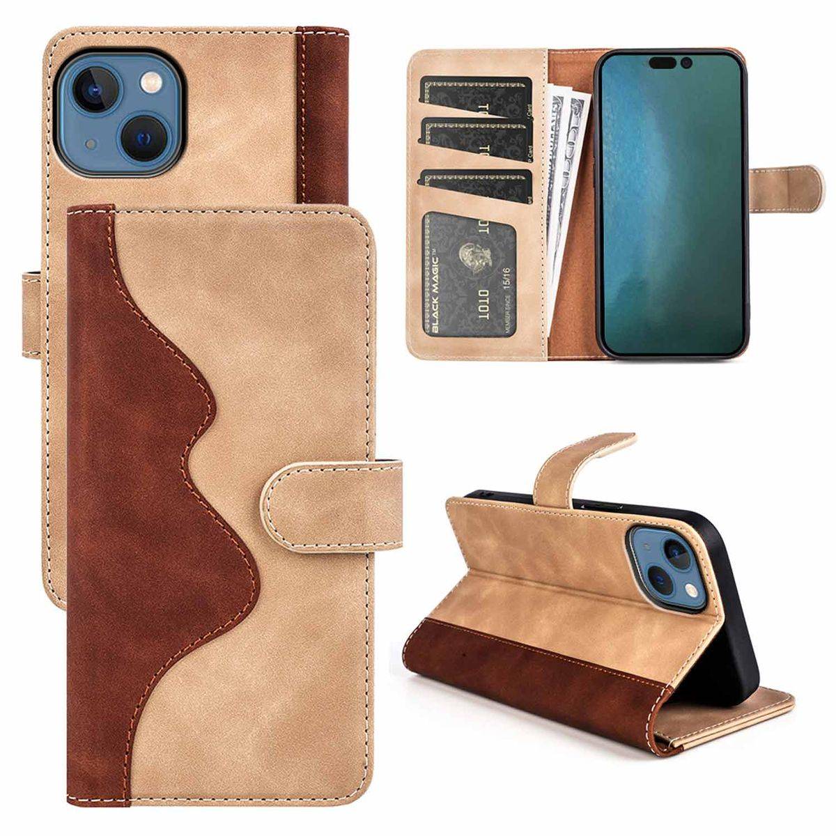 Für Apple iPhone 14 Plus Design Handy Tasche Wallet Premium Braun Schutz Hülle Case Cover Etuis Neu Zubehör