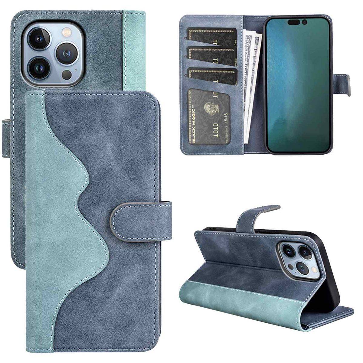 Für Apple iPhone 14 Pro Design Handy Tasche Wallet Premium Blau Schutz Hülle Case Cover Etuis Neu Zubehör