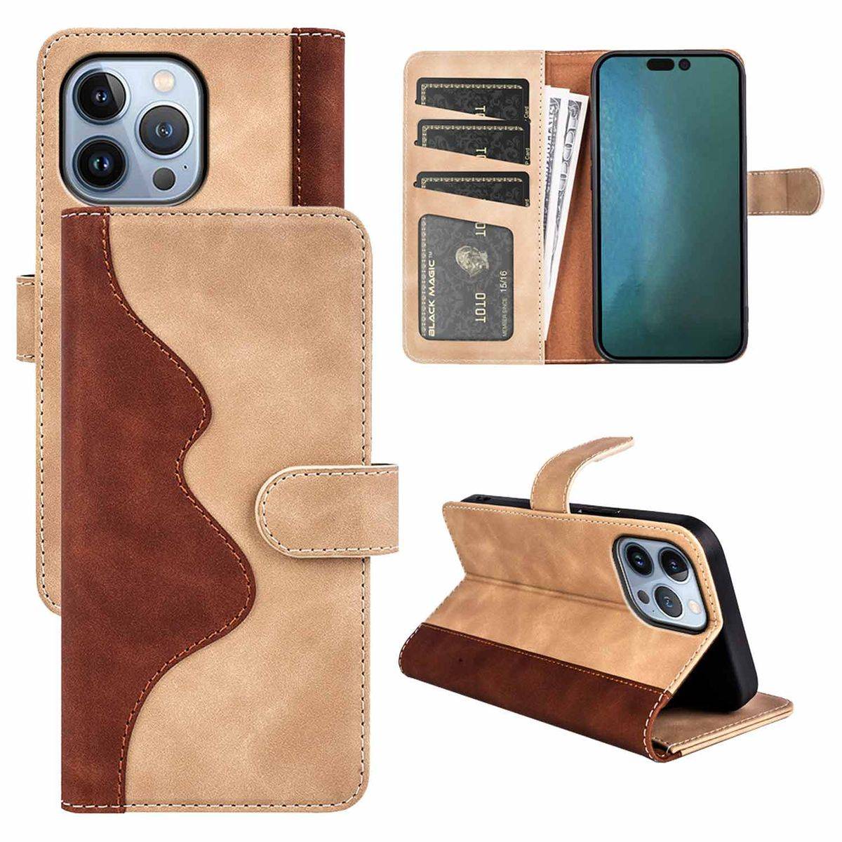 Für Apple iPhone 14 Pro Design Handy Tasche Wallet Premium Braun Schutz Hülle Case Cover Etuis Neu Zubehör