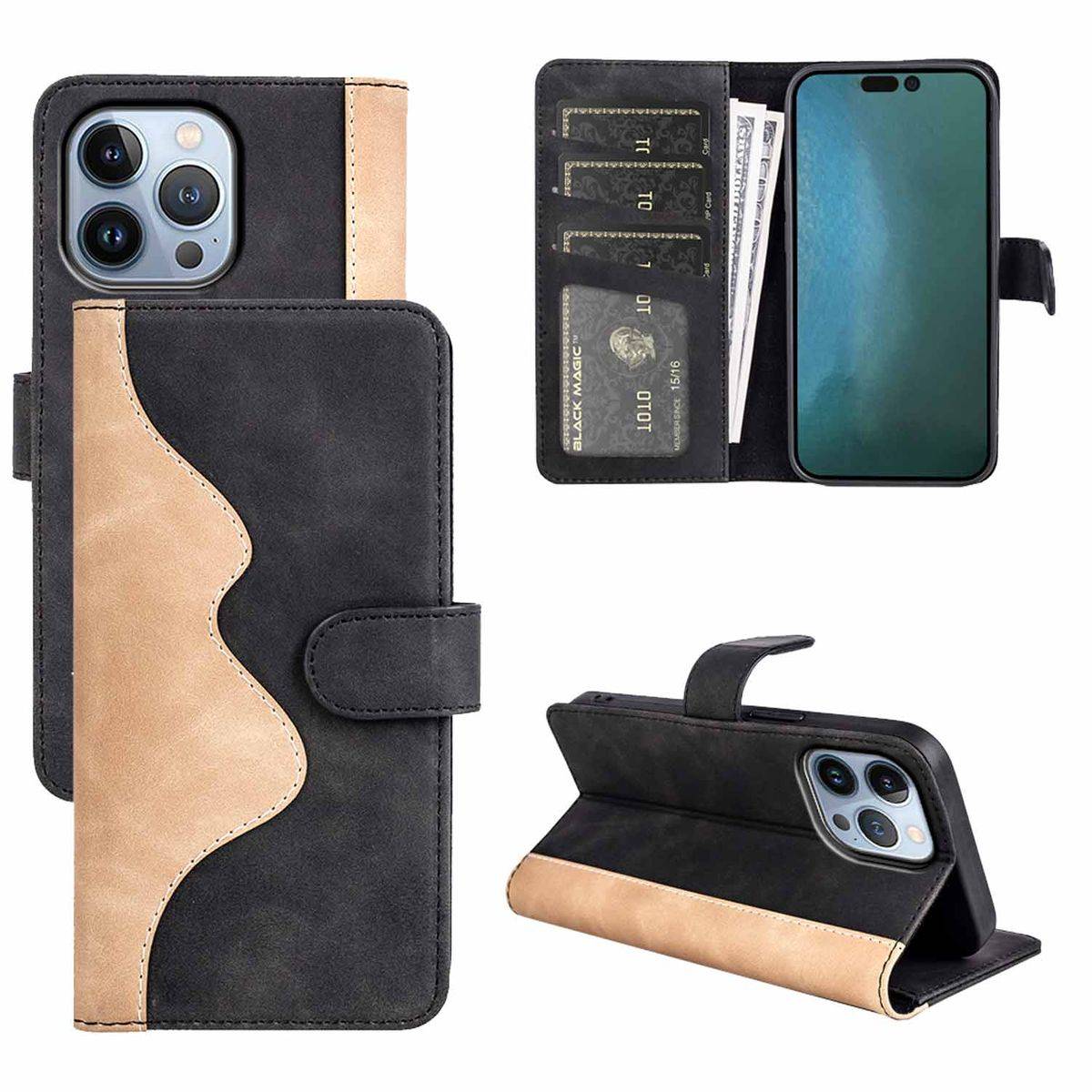Für Apple iPhone 14 Pro Max Design Handy Tasche Schwarz Hülle Etuis