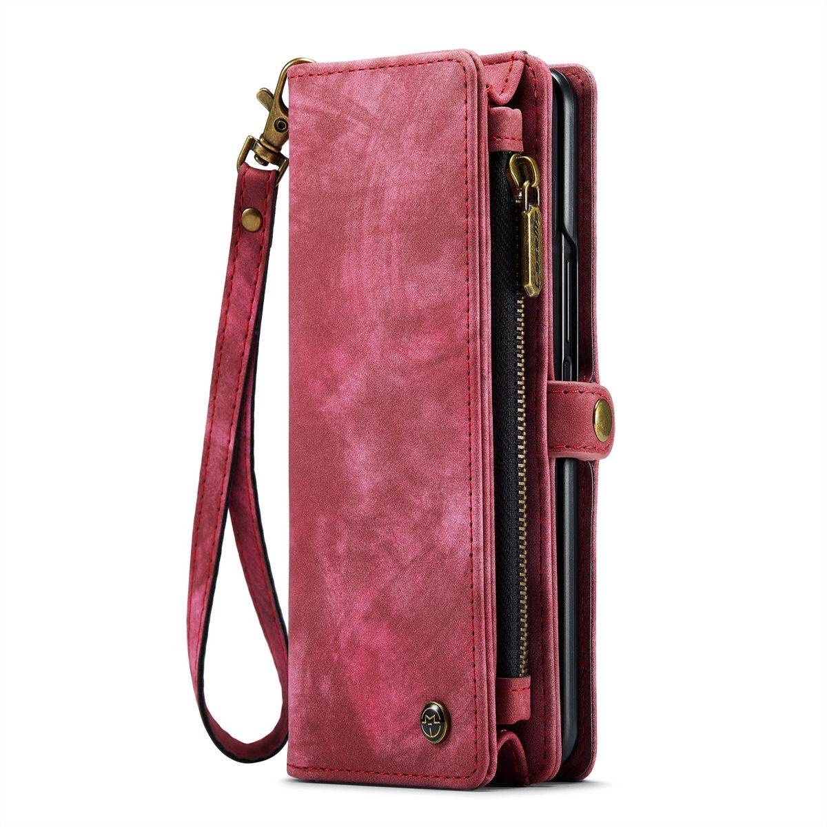Für Samsung Galaxy Z Fold4 5G CaseMe Handy Tasche Kunstleder Hülle Etuis Rot + Reißverschluss