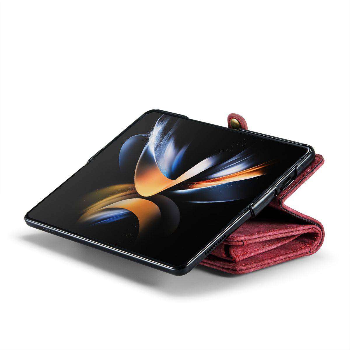 Für Samsung Galaxy Z Fold4 5G CaseMe Handy Tasche Kunstleder Hülle Etuis Rot + Reißverschluss