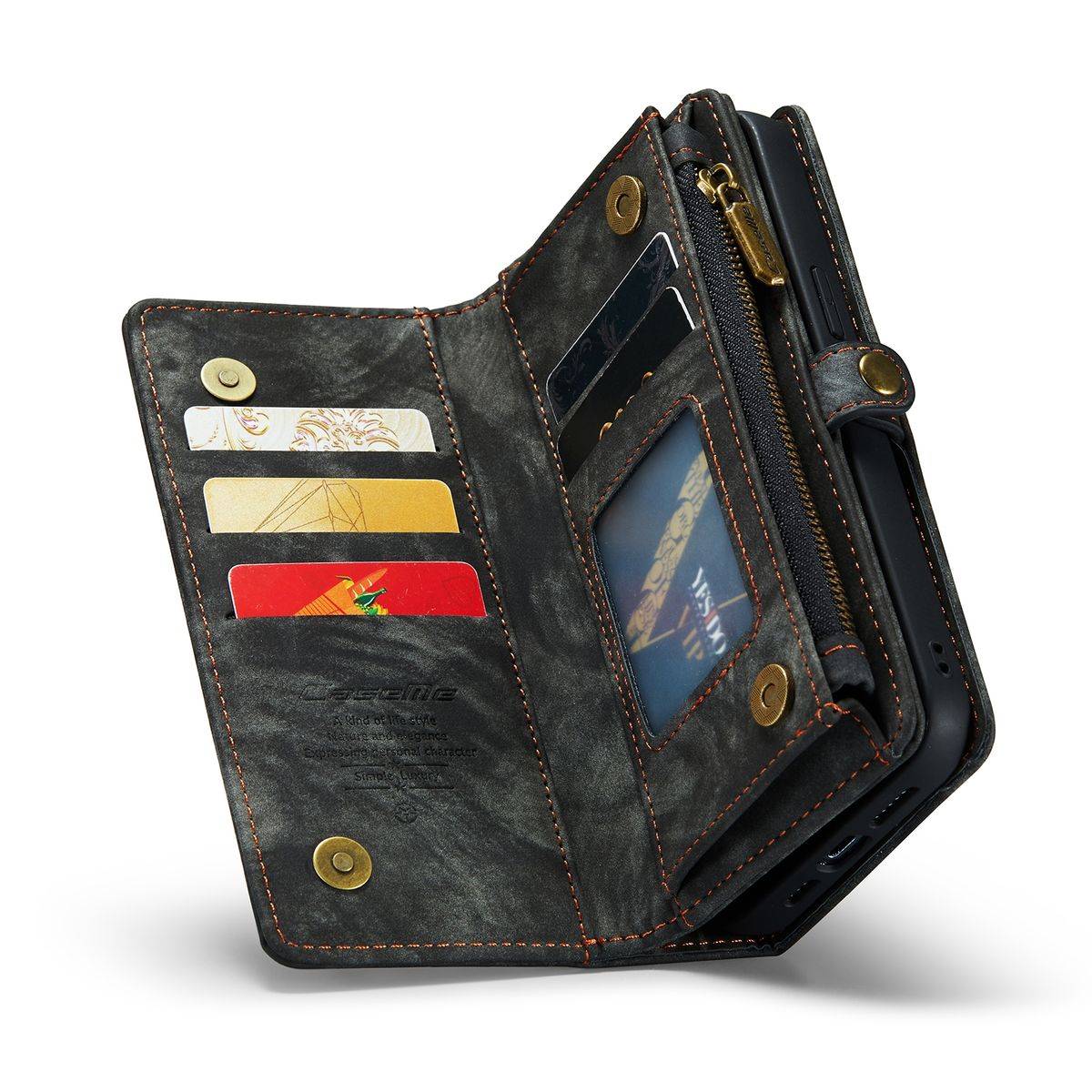 Für Apple iPhone 14 CaseMe Handy Tasche Kunstleder Hülle Etuis Schwarz + Reißverschluss