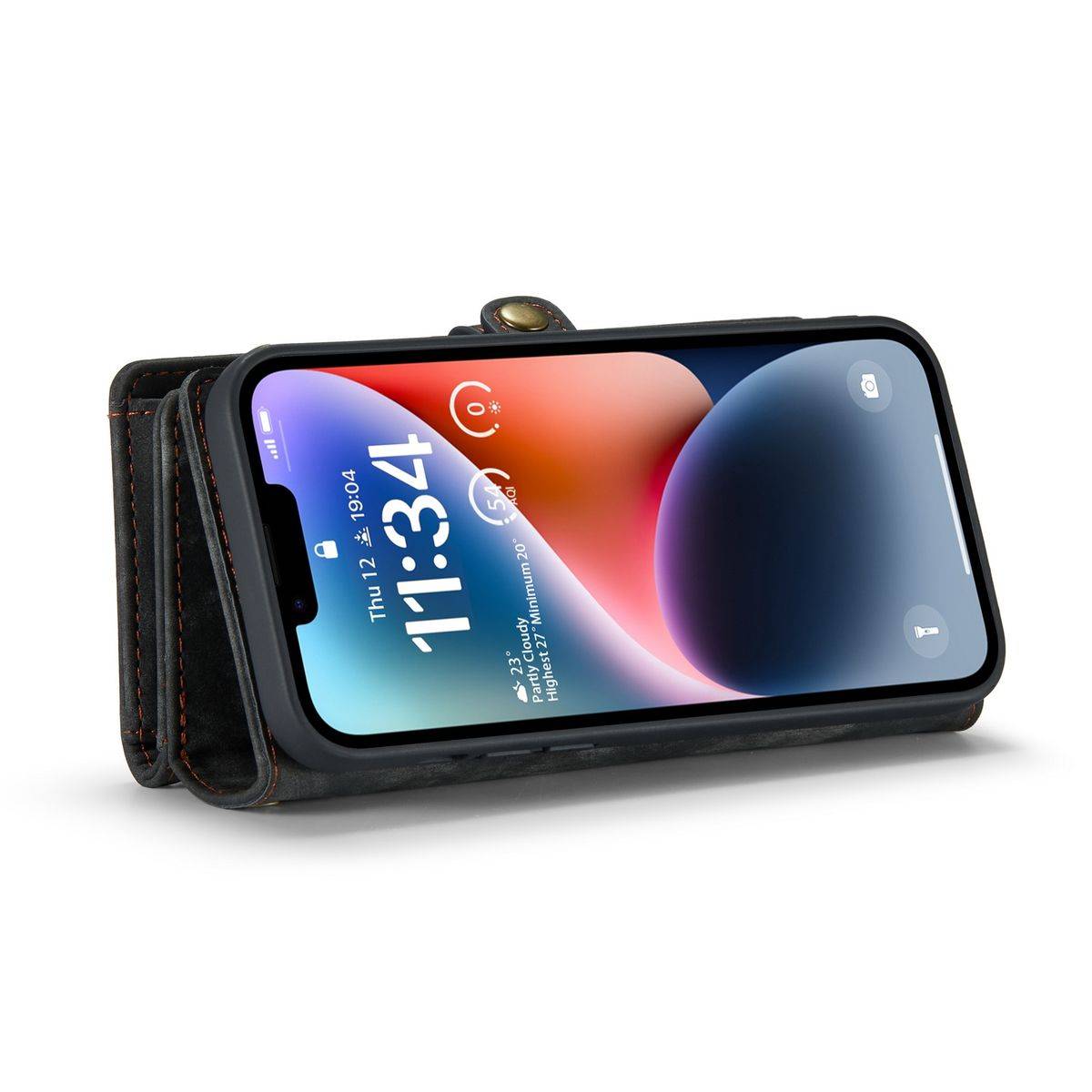 Für Apple iPhone 14 Plus CaseMe Handy Tasche Kunstleder Hülle Etuis Schwarz + Reißverschluss