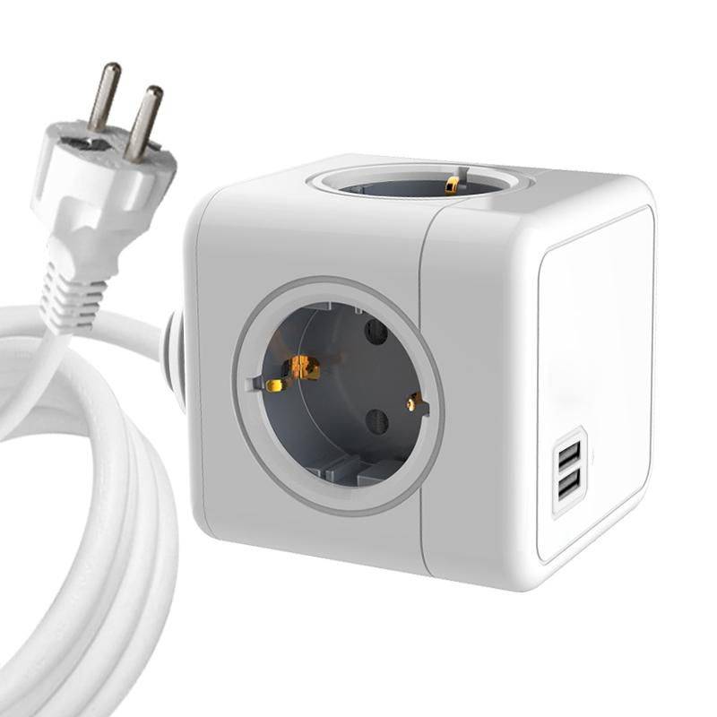 PowerCube, 4 Schuko-Steckdosen, 2 USB-A-Anschlüsse 15m Kabel