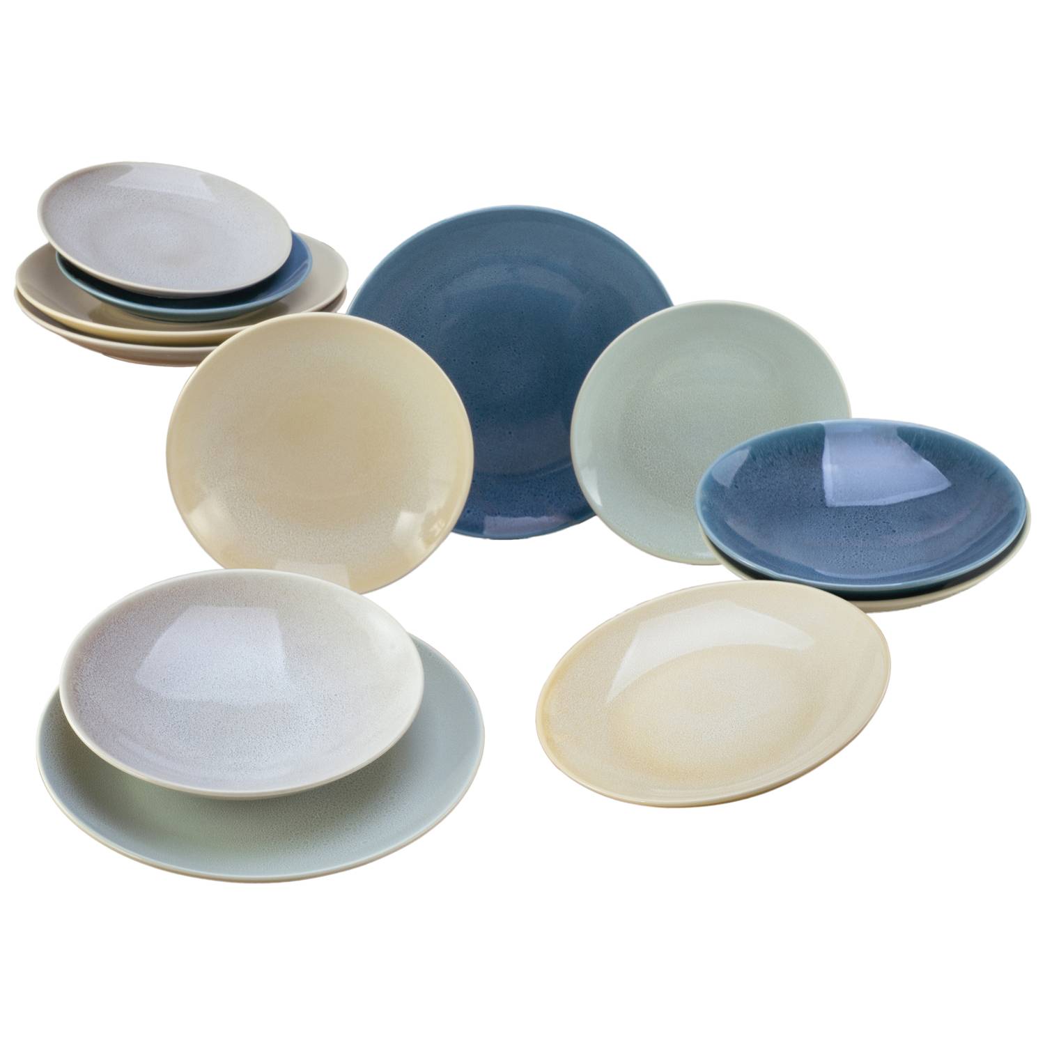 CreaTable 19789 Tafelservice Reactive Nordic für 4 Personen, Steinzeug, mehrfarbig (1 Set, 12-teilig)