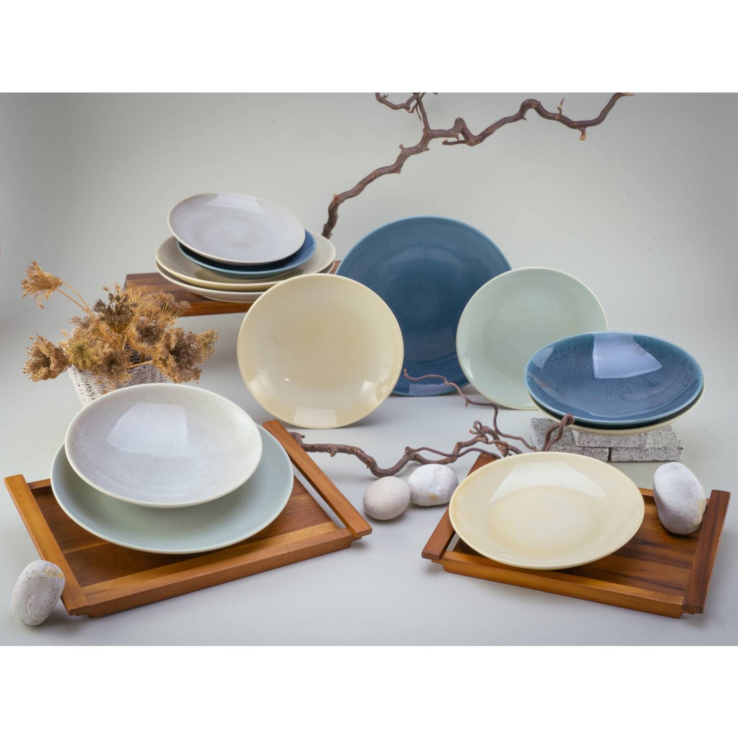 CreaTable 19789 Tafelservice Reactive Nordic für 4 Personen, Steinzeug, mehrfarbig (1 Set, 12-teilig)