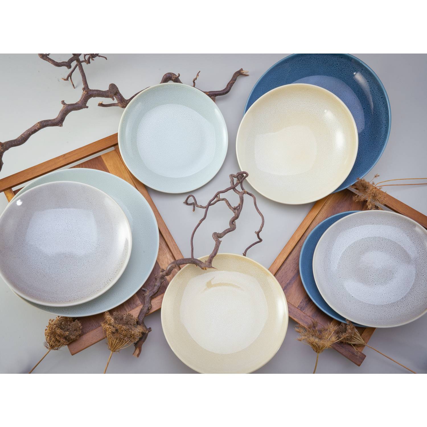 CreaTable 19789 Tafelservice Reactive Nordic für 4 Personen, Steinzeug, mehrfarbig (1 Set, 12-teilig)