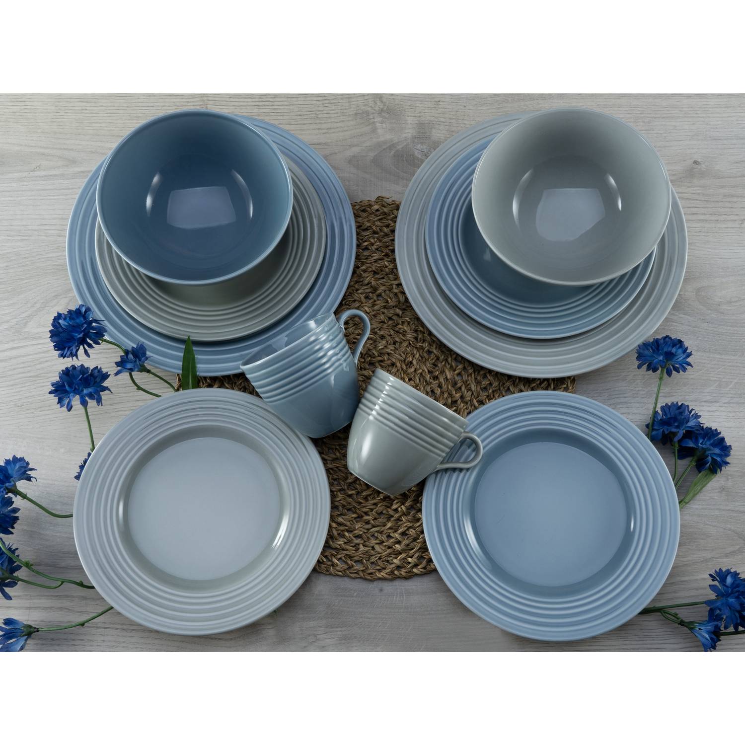 CreaTable 23873 Kombiservice Stripes für 4 Personen, Porzellan, blau (1 Set, 16-teilig)