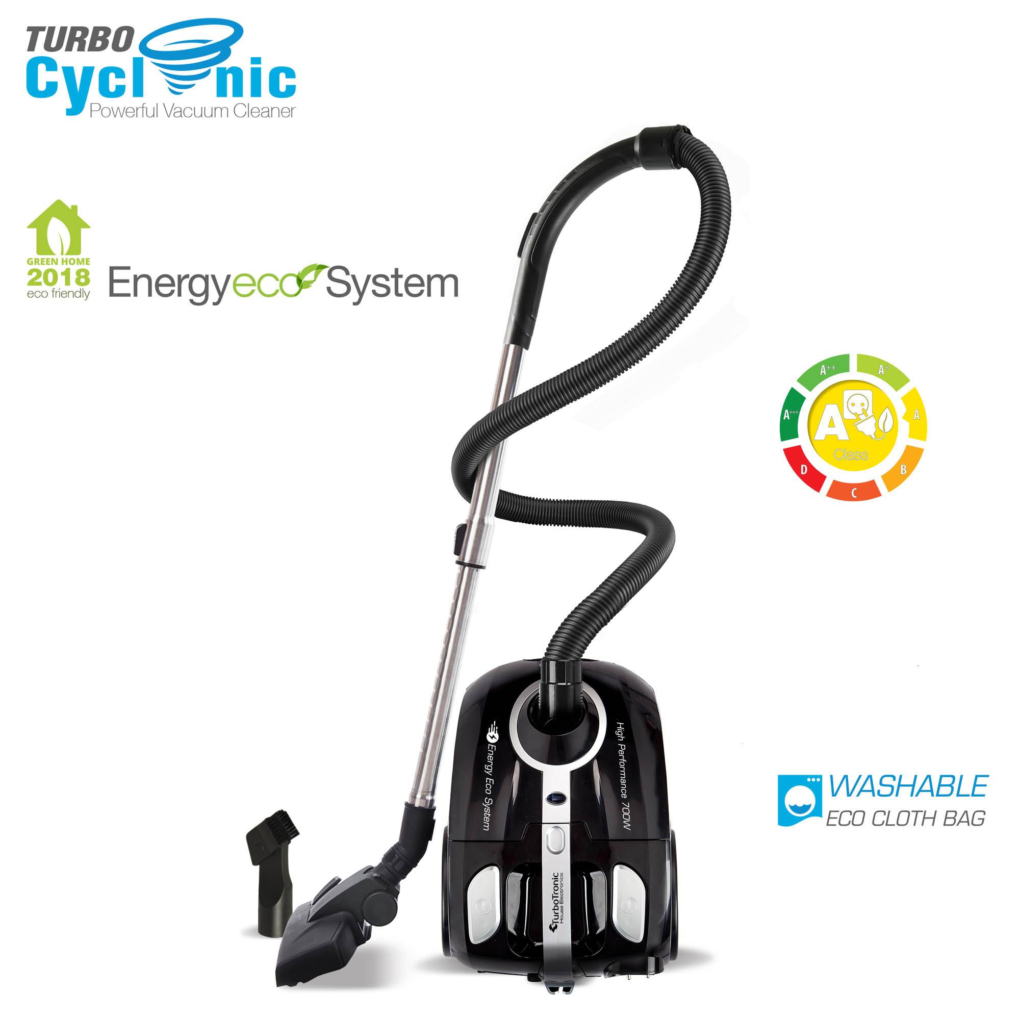 TurboTronic Zyklon Staubsauger CV09 - leistungsstarker Bodenstaubsauger 18kPa Saugkraft 700W mit 2x Beutel kleiner Trockensauger für Parkett