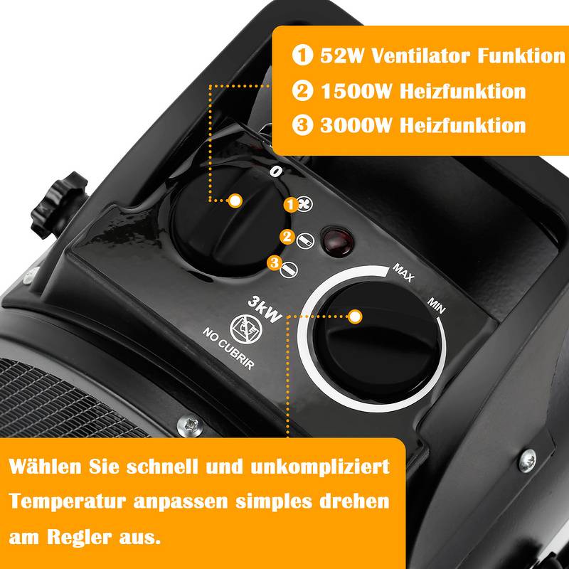 Heizlüfter Elektrische Heizgebläse 3000W Heizgerät Elektroheizer Heizer Heizung