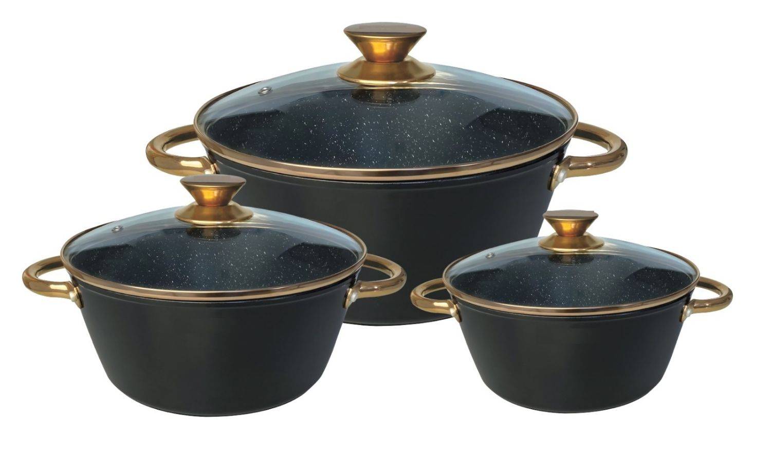 Kochtopf Kasserolle Topf Set 6-tlg Rose-Gold Glasdeckel Cheffinger CF-RGC01
