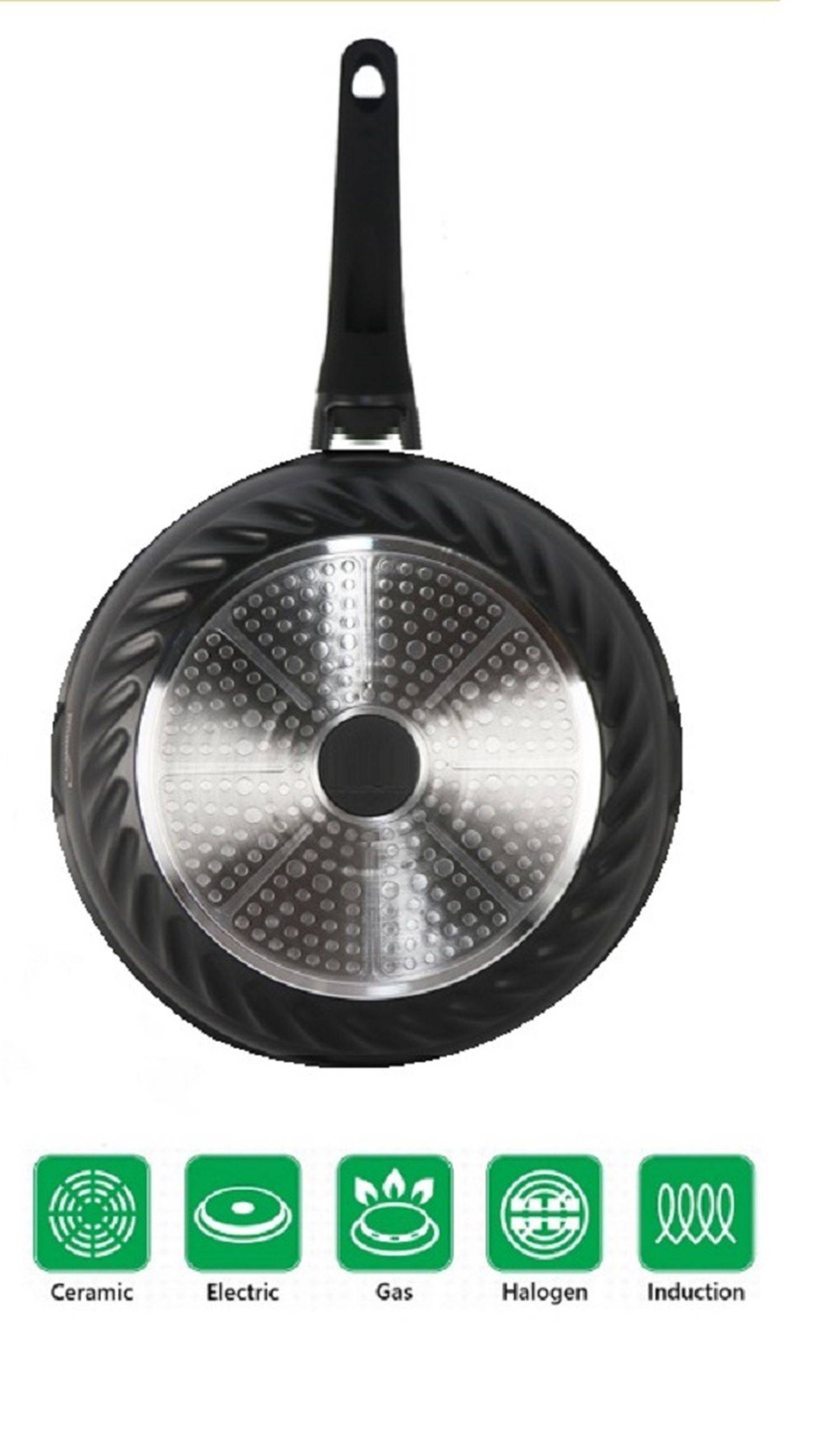 WOK Pfanne 28cm Induktion Deckel Anti Haft Bratpfanne Marmor Antihaft-Marmorbeschichtung, Geeignet für alle Herdarten