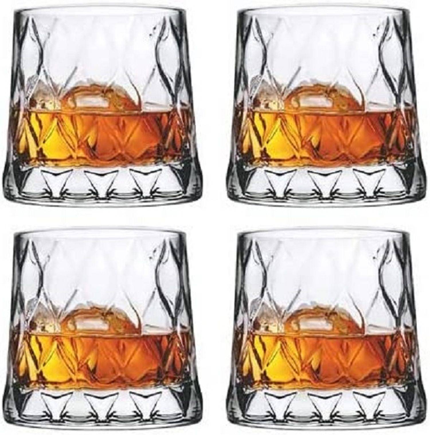 Pasabahce 4er-Set Leafy Old Fashioned Special Design Premium Whiskyglas mit schwerem Boden, 300 ml