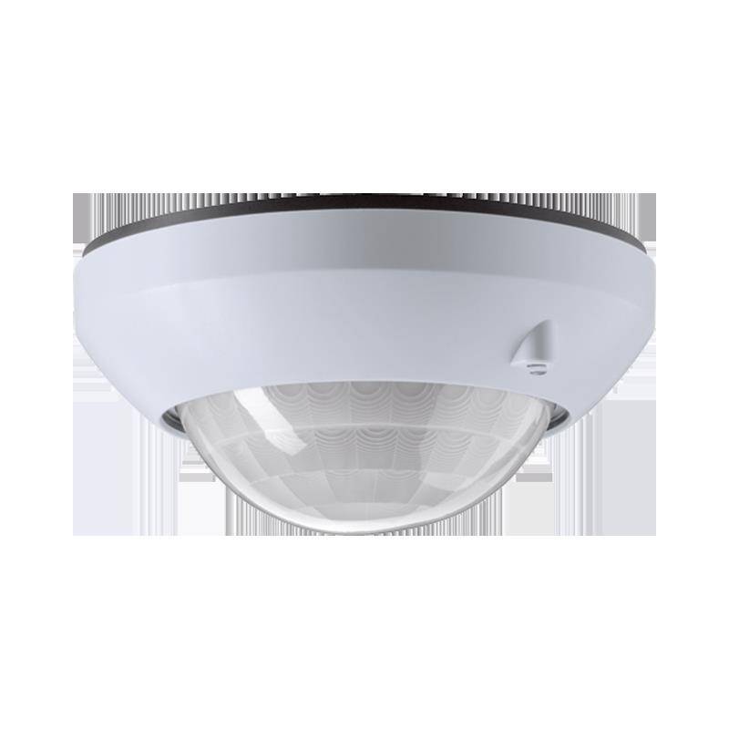 Ein weißer, deckenmontierbarer Bewegungssensor mit Kuppelform, für den Innenbereich konzipiert, der typischerweise zur Sicherheits- oder Beleuchtungssteuerung eingesetzt wird.