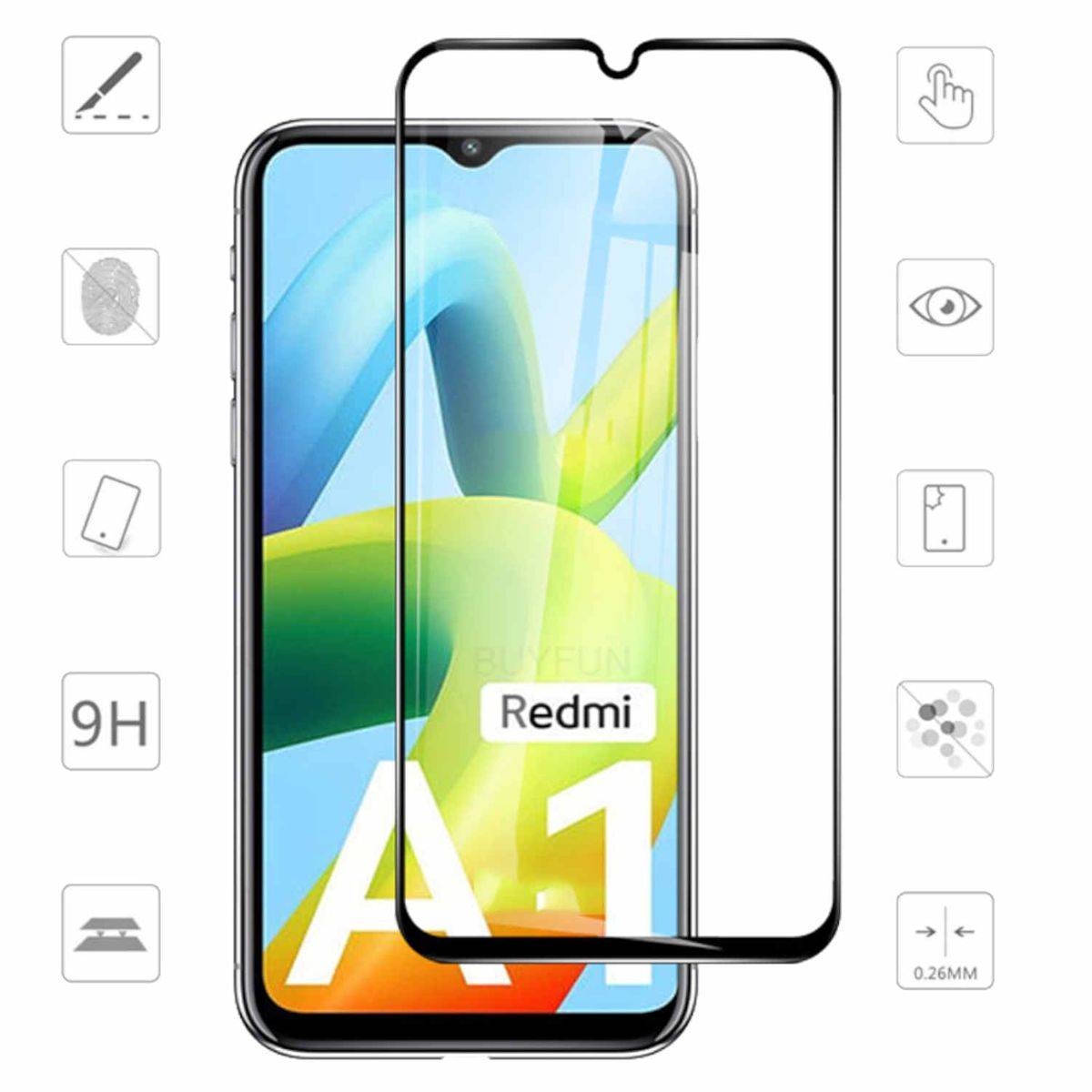 Für Xiaomi Redmi A2 / A1 / A1+ Plus 2x 3D Premium 0,3 mm H9 Hart Glas Schwarz Folie Schutz Hülle Neu