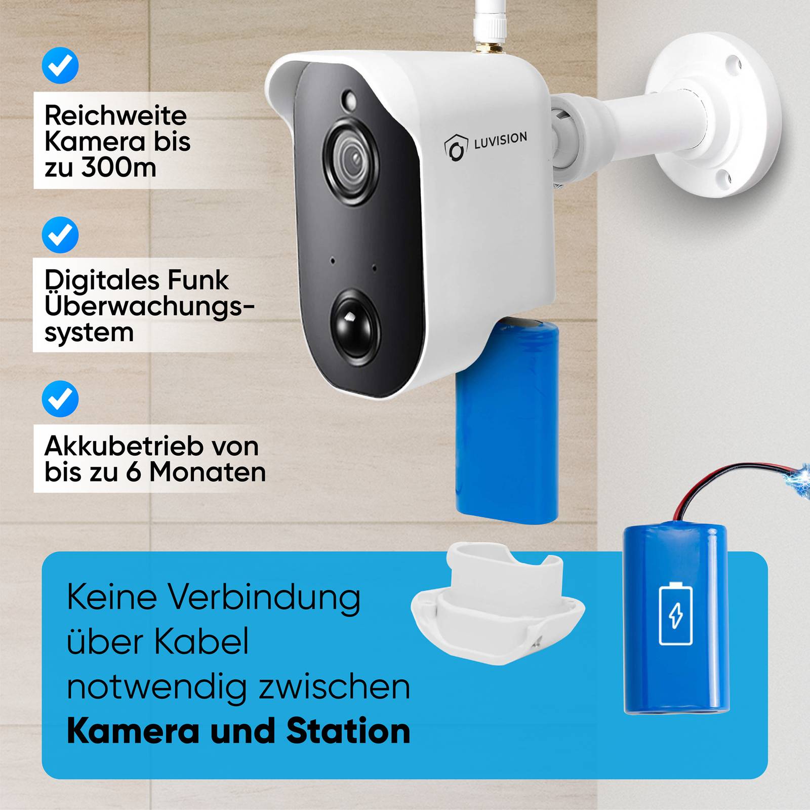 LUVISION Akku Funk Video Überwachungssystem Tower mit 1 - 4 Akkukamera mit Mikrofon Solarpanel komp.