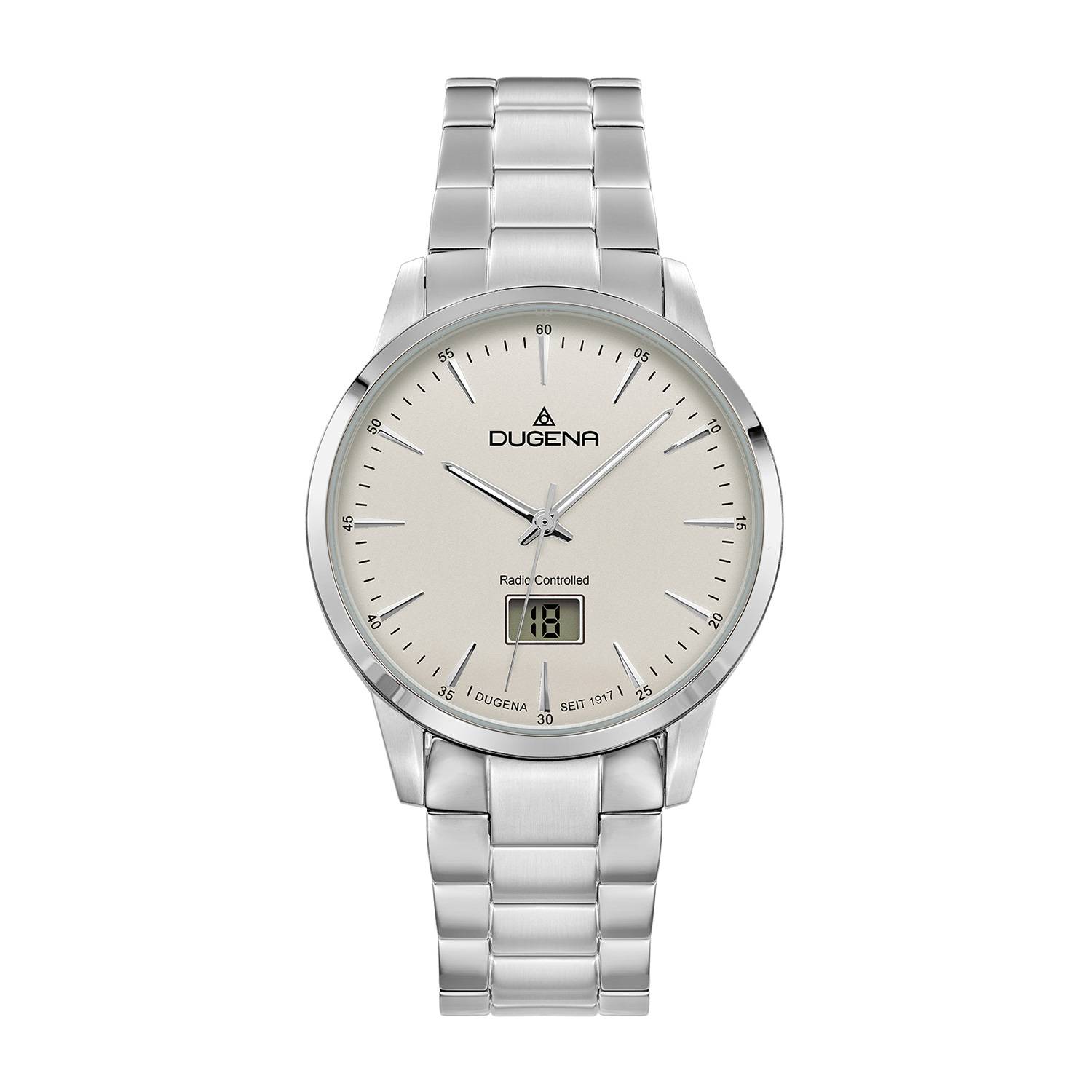 Dugena Herren-Armbanduhr Momentum, Funk, digitales Datum, Edelstahl, 5 bar