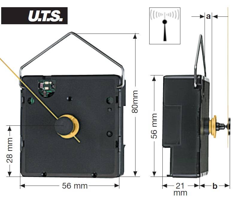 Funkuhrwerk FK UTS 700, mit Sekundenzeiger und Einbauzubehör, ohne Zeiger