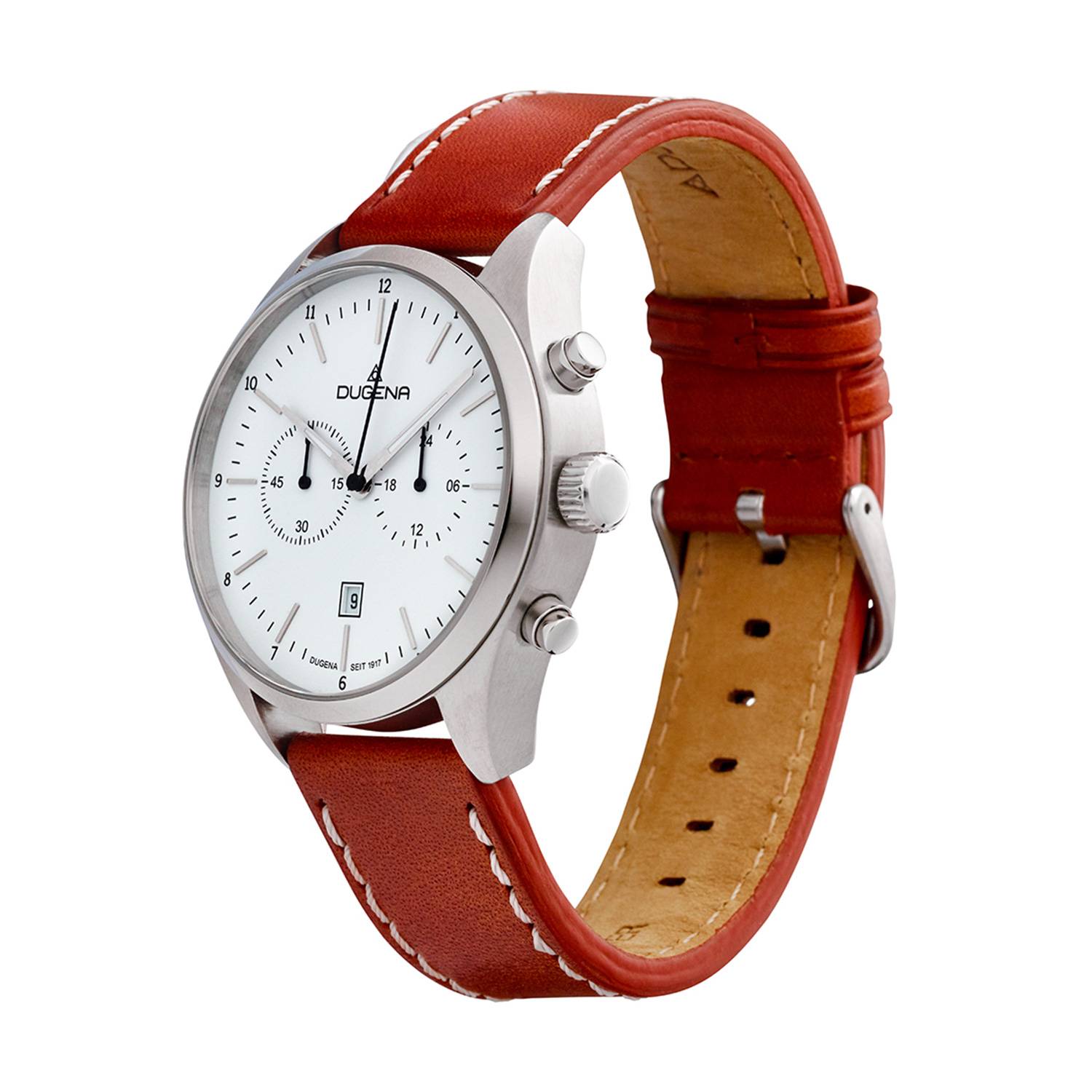 Dugena Herren-Armbanduhr, Dakar Chrono, Quarz, Edelstahl, Lederarmband, 10 bar