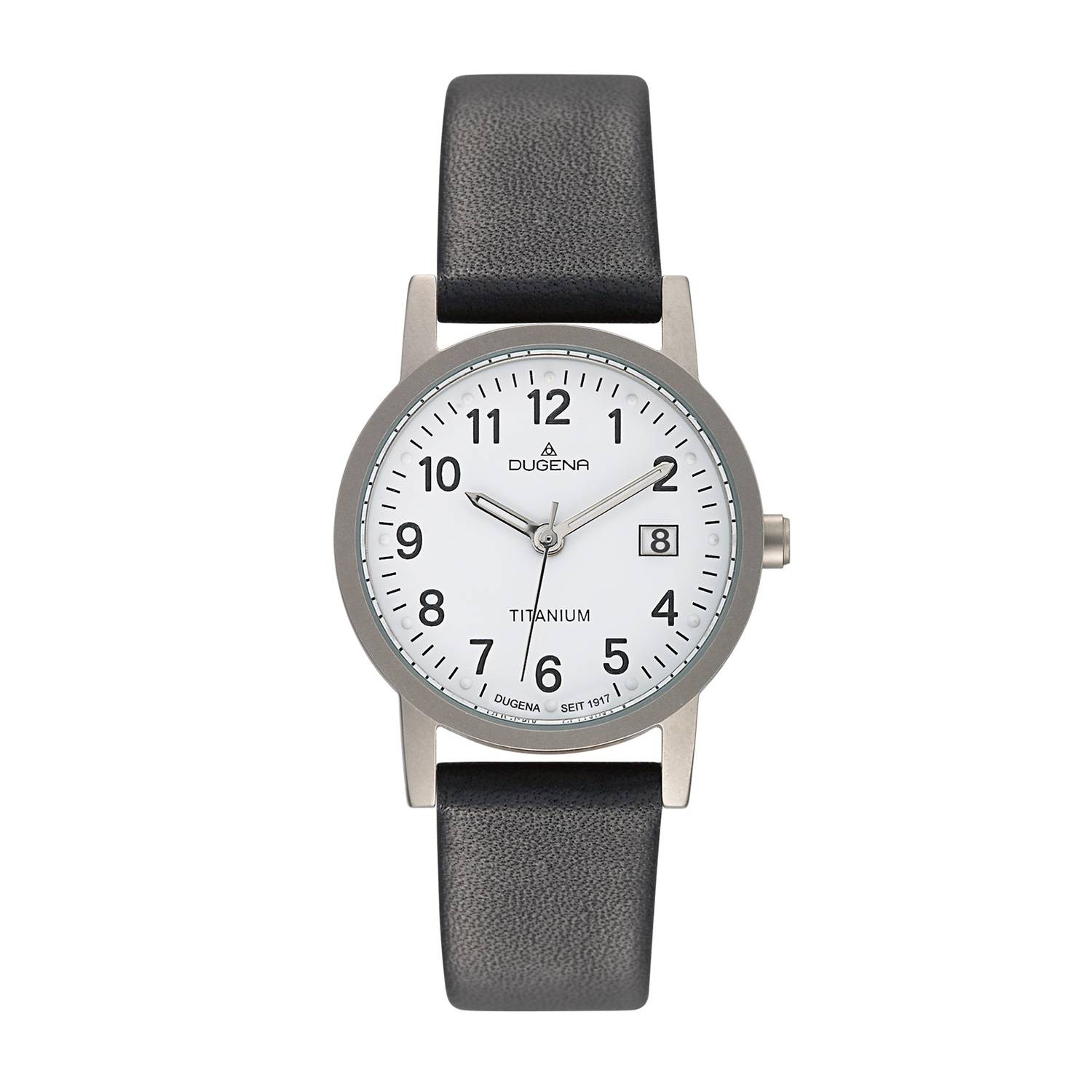 Dugena Unisex-Armbanduhr Novum, Titangehäuse, Mineralglas, Lederarmband, 5 bar