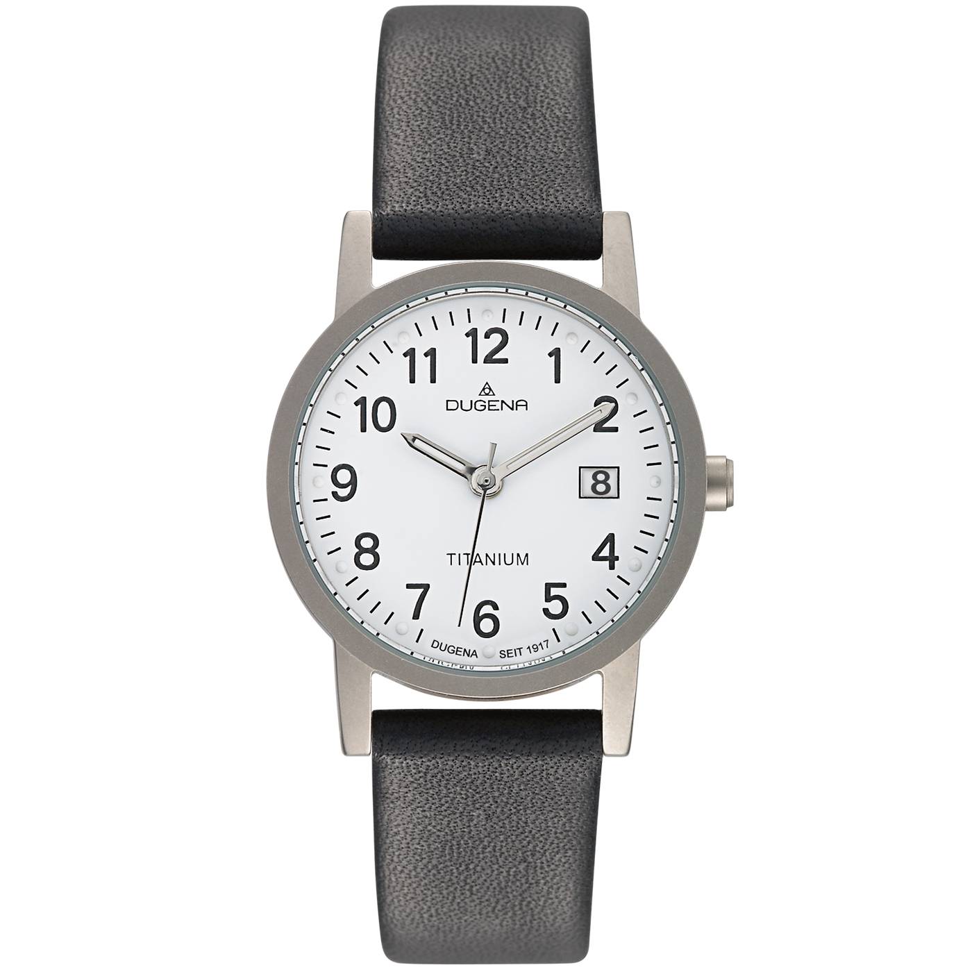 Dugena Unisex-Armbanduhr Novum, Titangehäuse, Mineralglas, Lederarmband, 5 bar