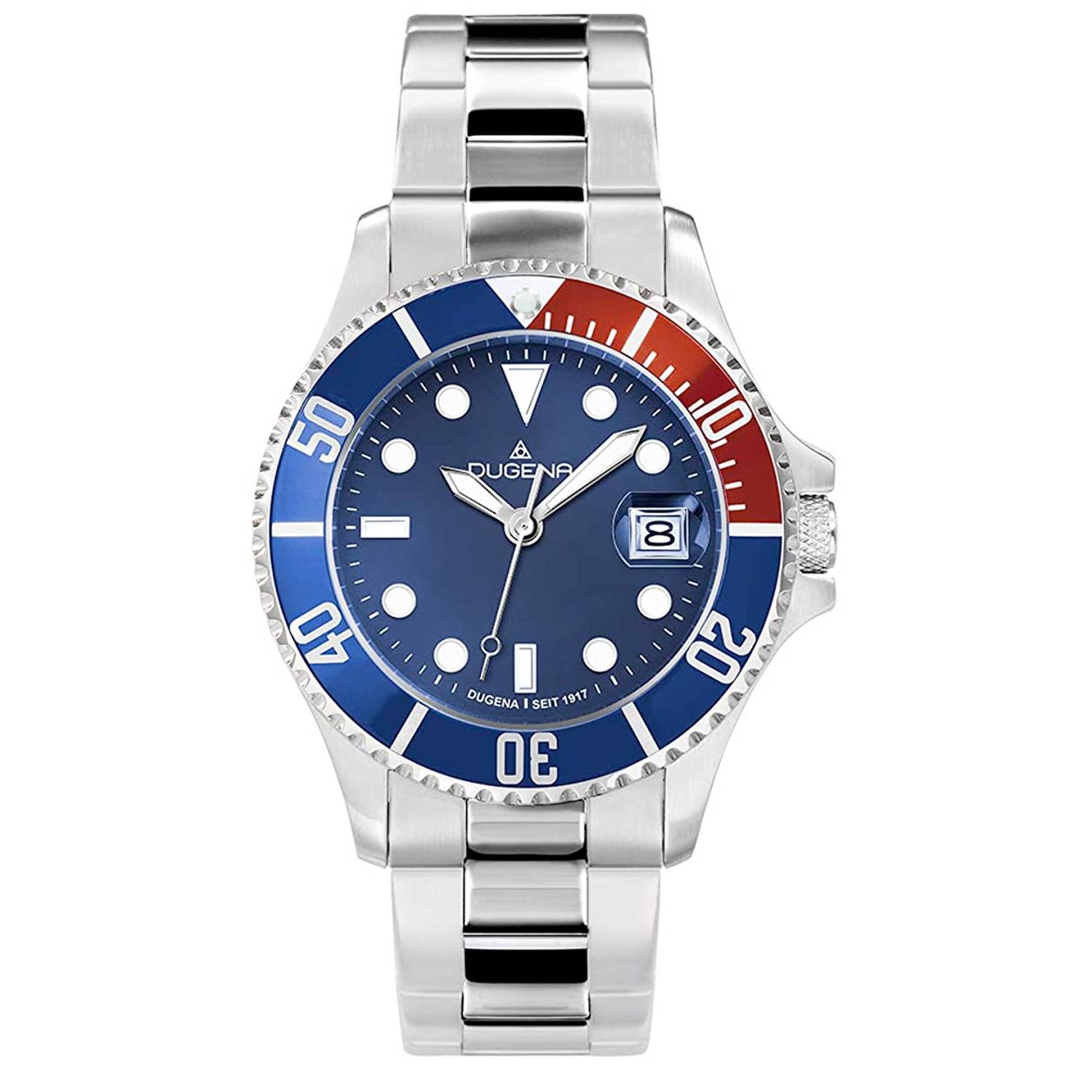Dugena Herren-Armbanduhr Diver, Quarz, Indexe, Edelstahlgehäuse, 30 bar