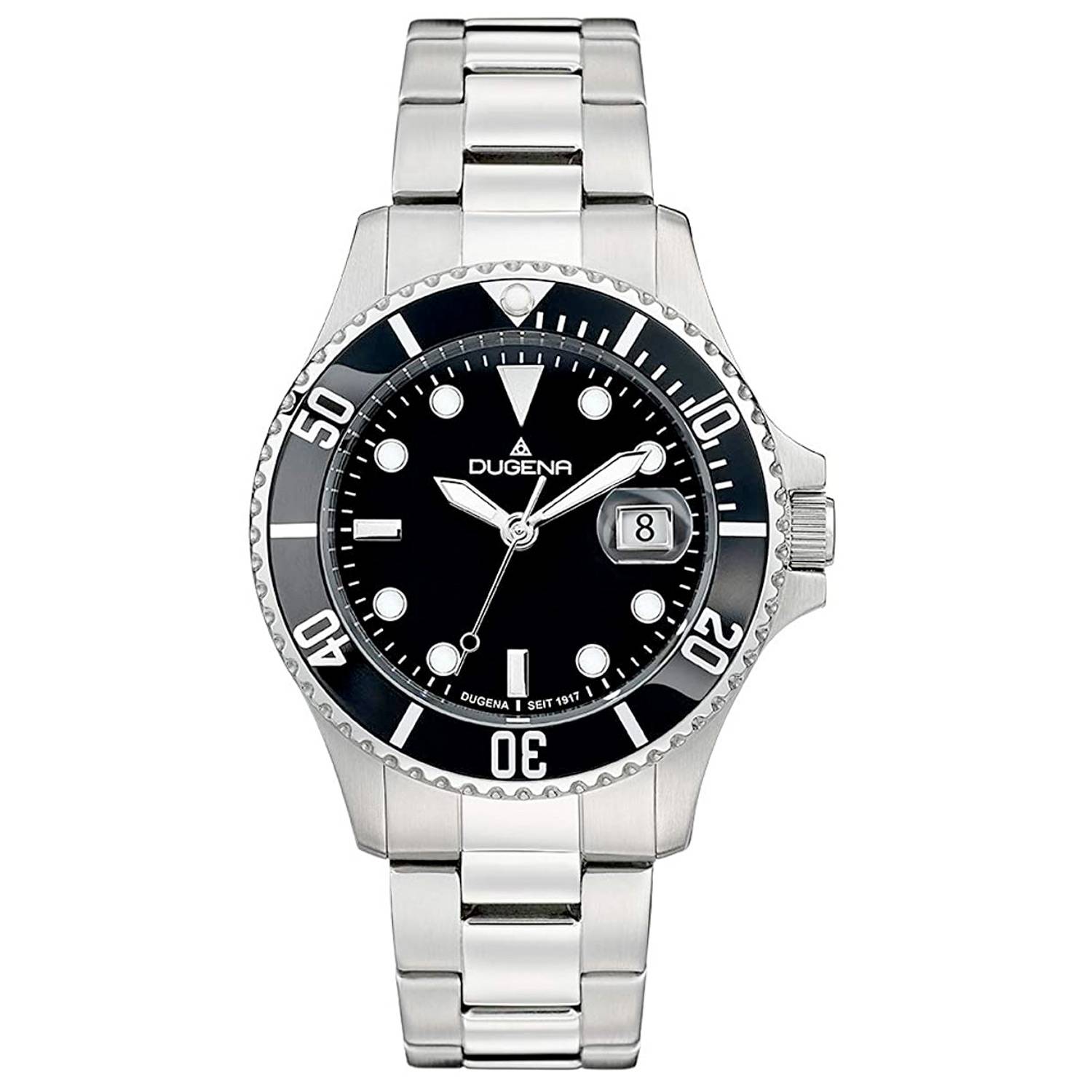 Dugena Herren-Armbanduhr Diver, Quarz, Indexe, Edelstahlgehäuse, 30 bar