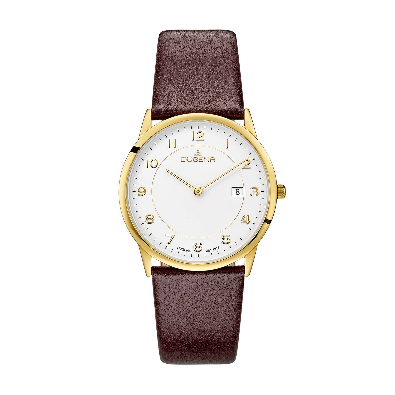 Dugena Herrenuhr Modena XL, Quarz, Edelstahl, Mineralglas, Lederarmband, 3 bar