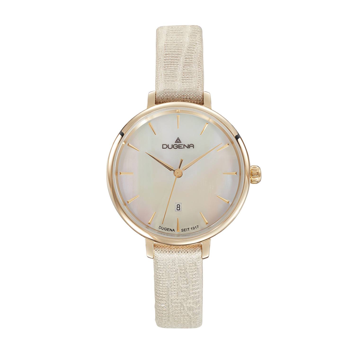 Dugena Damen-Armbanduhr Festa Petit, Quarz, Edelstahlgehäuse, Lederband, 3 bar