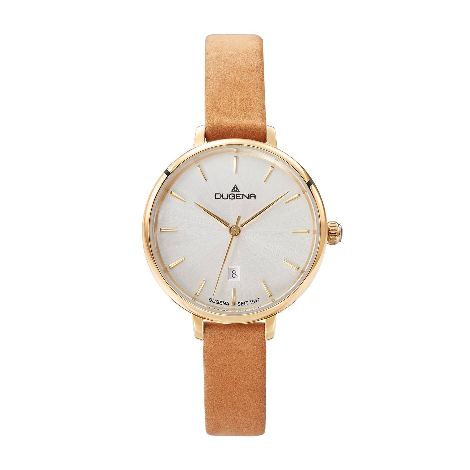 Dugena Damen-Armbanduhr Festa Petit, Quarz, Edelstahlgehäuse, Lederband, 3 bar