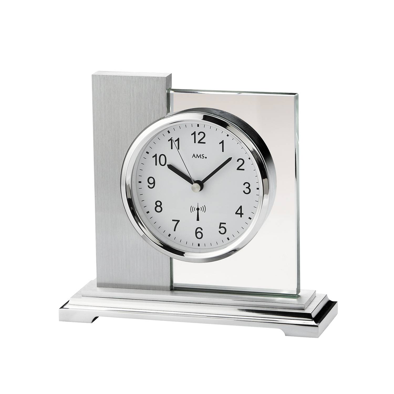 AMS Design-Tischuhr Linz, Funk, Metallgehäuse, Mineralglas