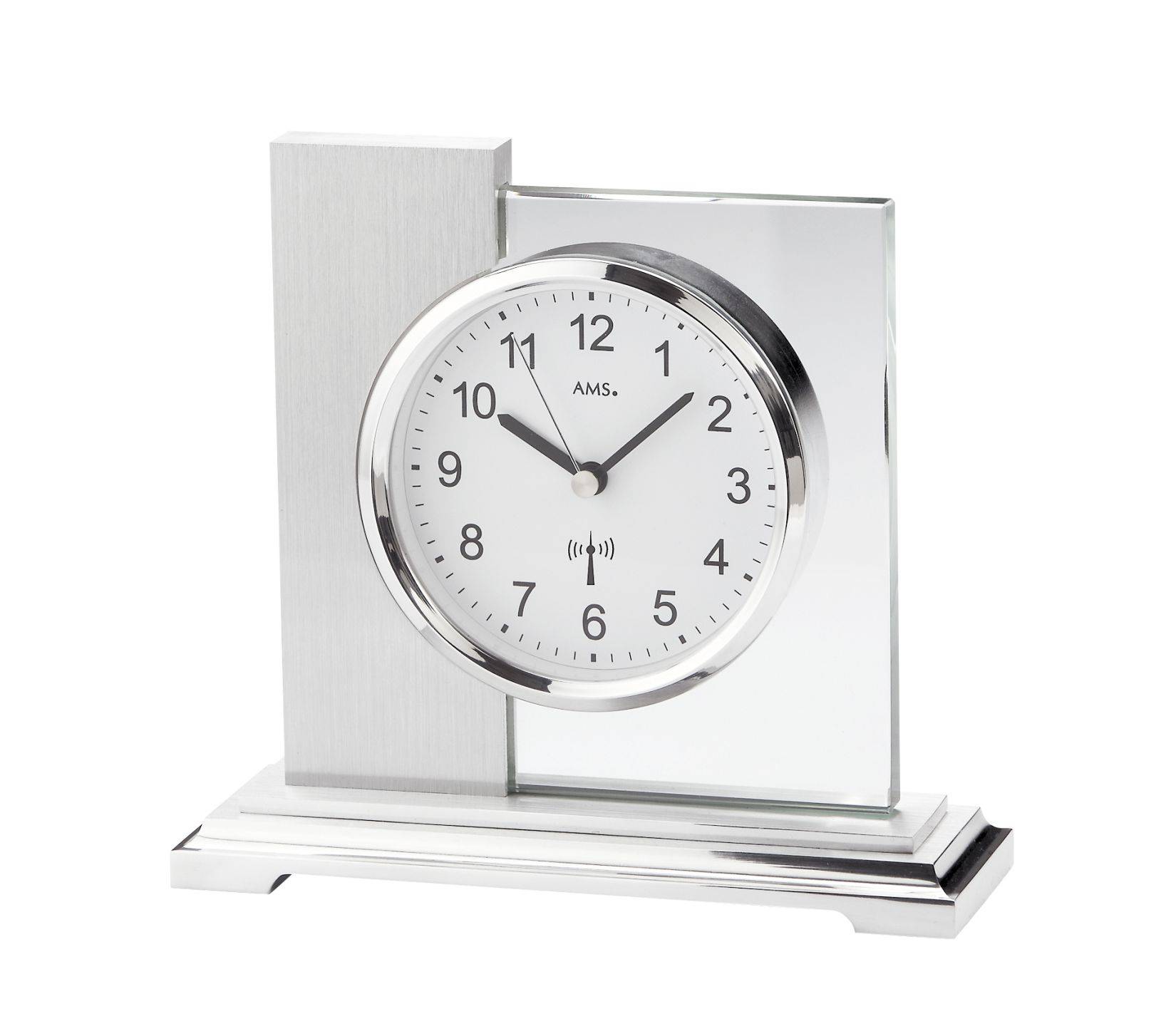 AMS Design-Tischuhr Linz, Funk, Metallgehäuse, Mineralglas