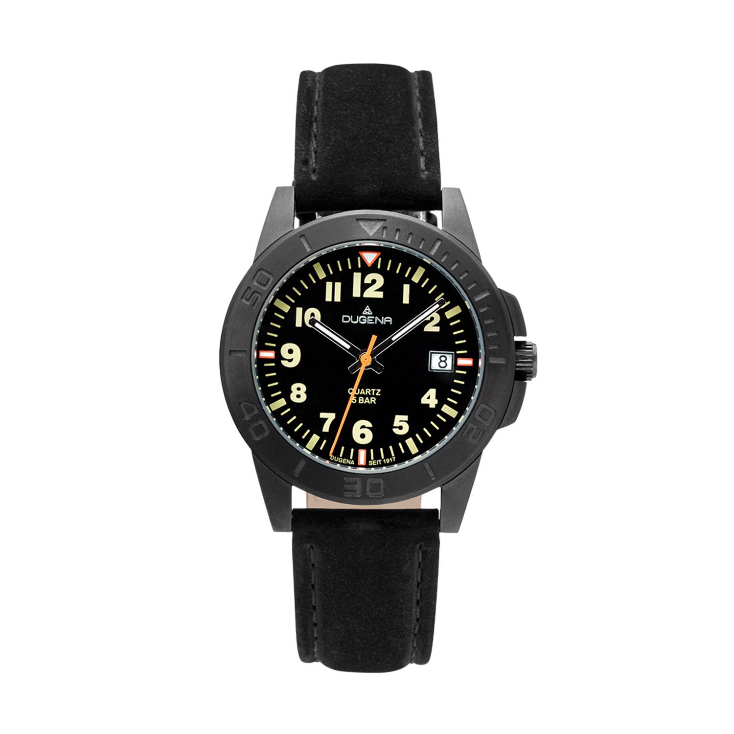 Dugena Armbanduhr für Jungen, Keno, Quarz, Edelstahlgehäuse, Lederarmband, 5 bar