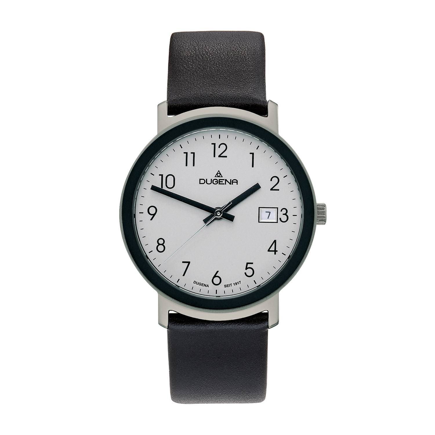 Dugena Herren-Armbanduhr Nero, Edelstahl, Mineralglas, Lederarmband, 5 bar
