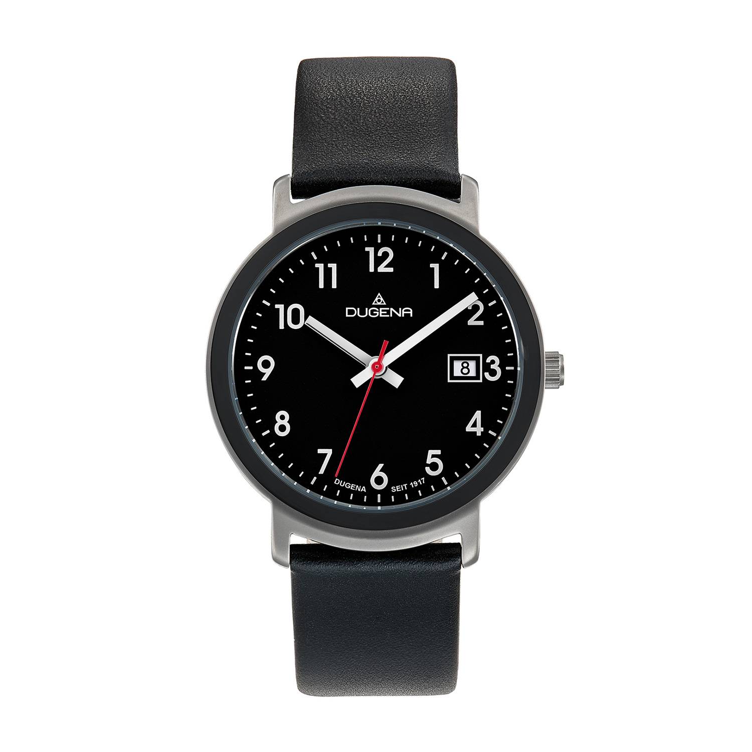 Dugena Herren-Armbanduhr Nero, Edelstahl, Mineralglas, Lederarmband, 5 bar