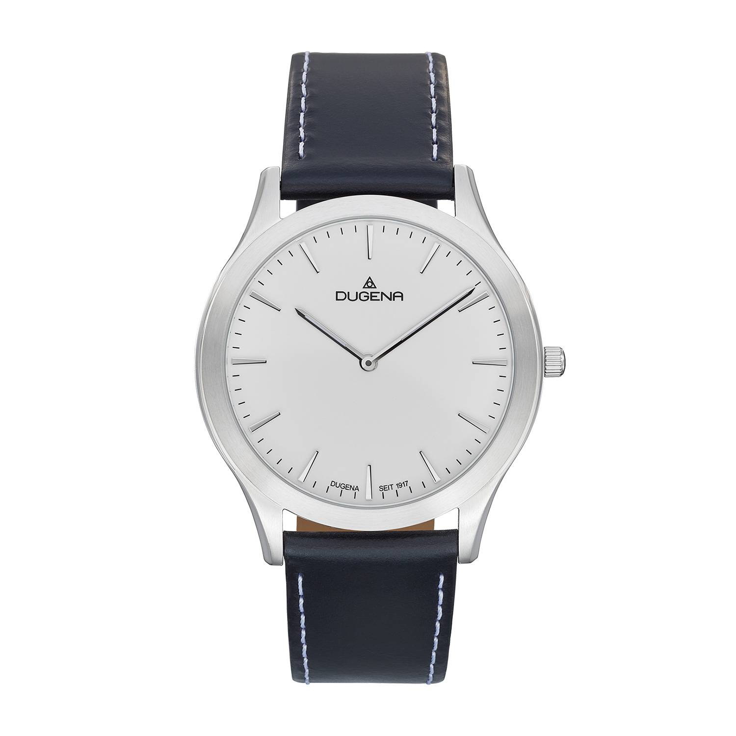 Dugena Herren-Armbanduhr Flatliner, Quarz, Edelstahlgehäuse, Lederband, 3 bar